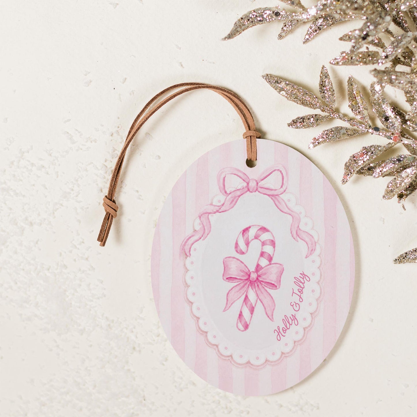 Oval Ornament-Holly & Jolly Coquette Candy Cane -2