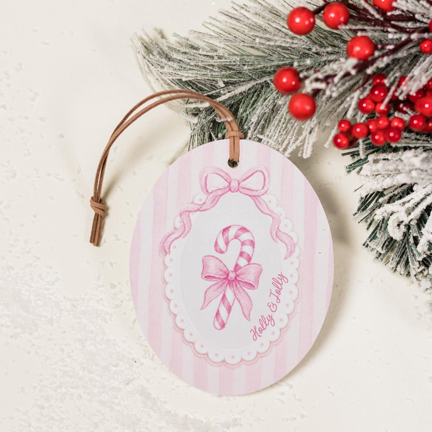 Oval Ornament-Holly & Jolly Coquette Candy Cane -3
