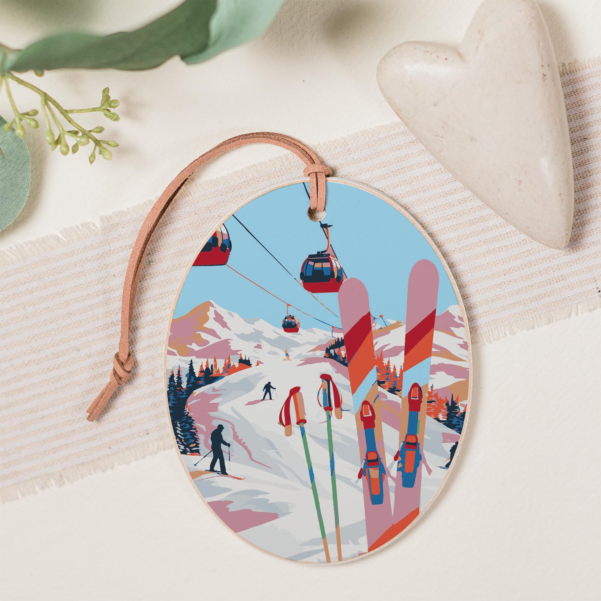 Oval Ornament-Cozy Ski Lodge -1