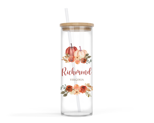 Love+Local 24oz. Glass Tumbler | Fall & Harvest Pumpkins