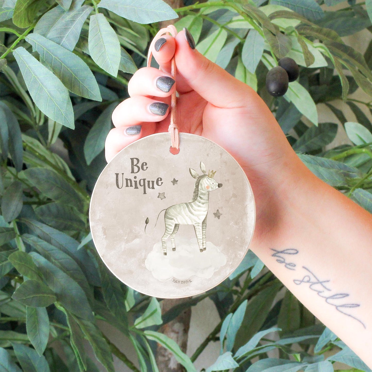 4" Round Ornament-Be Unique Zebra Painted Background