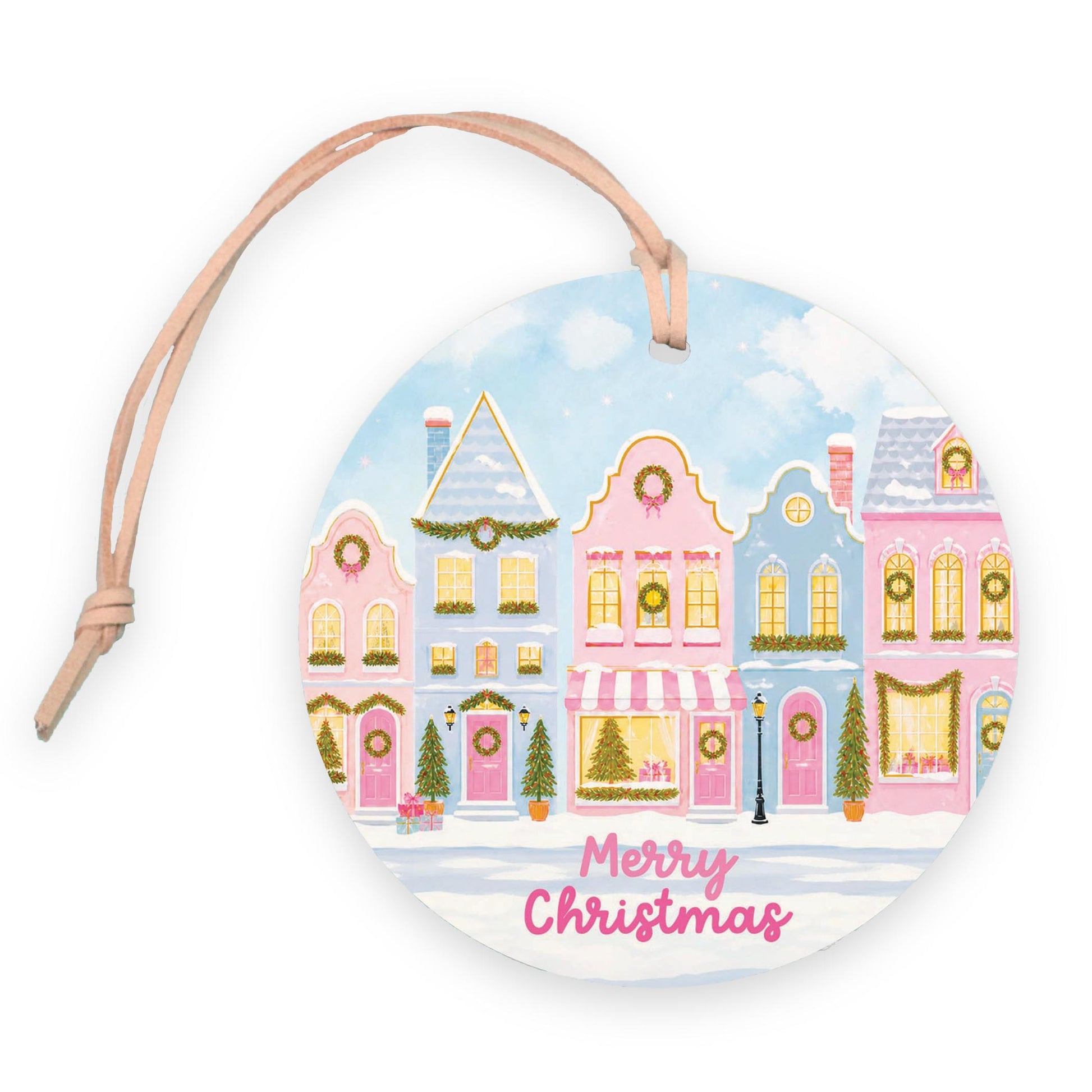 4" Round Ornament-Pastel Christmas Townhomes -0