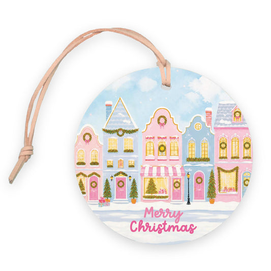 4" Round Ornament-Pastel Christmas Townhomes -0