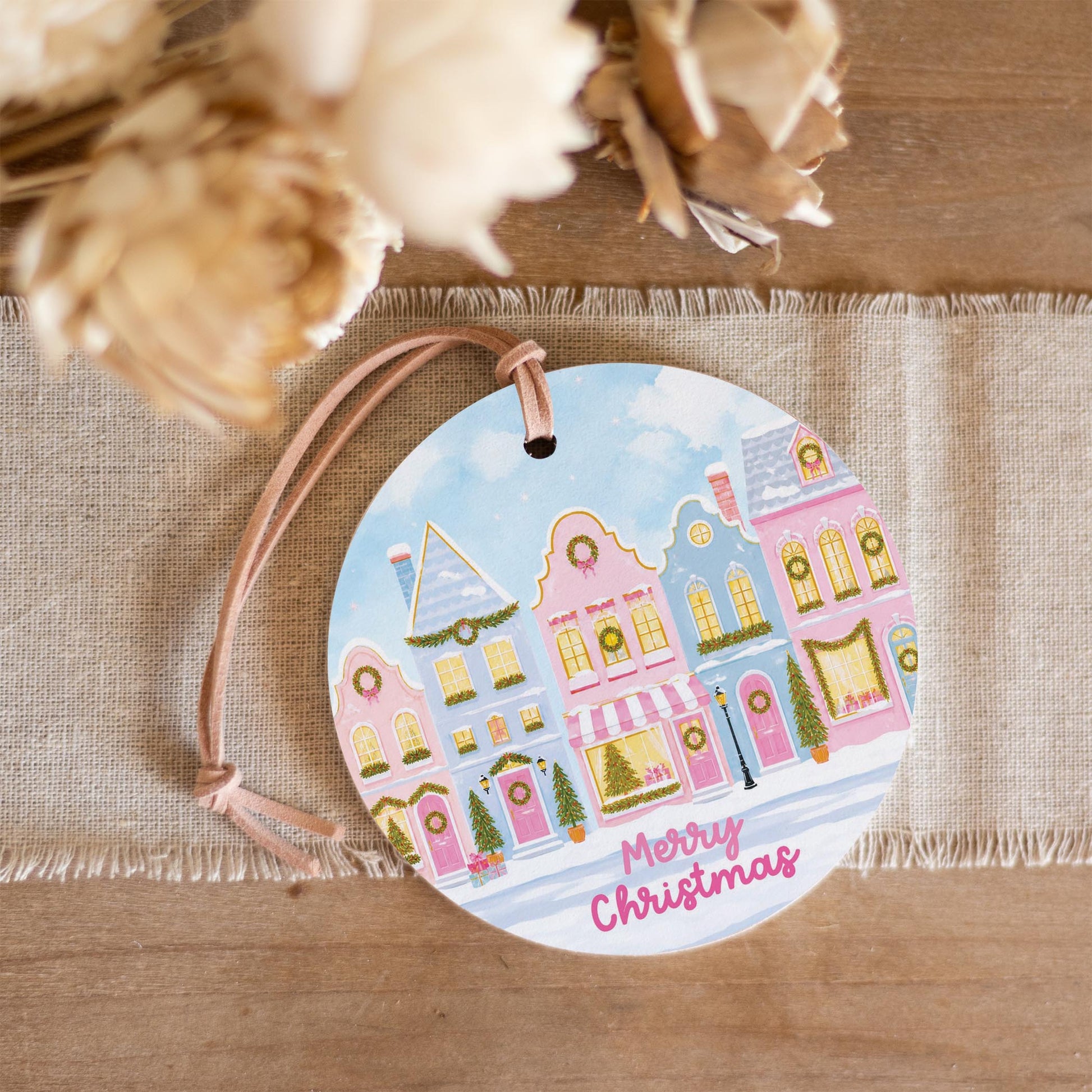 4" Round Ornament-Pastel Christmas Townhomes -3