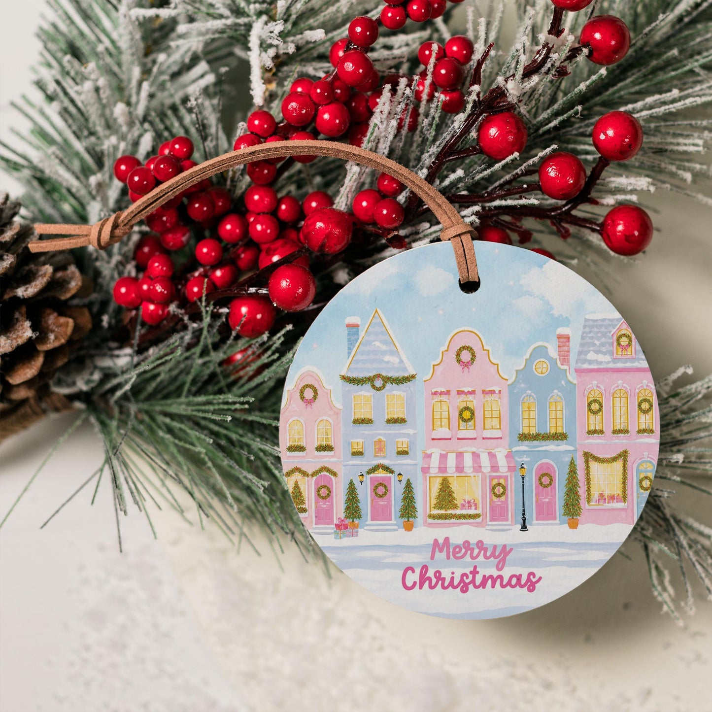 4" Round Ornament-Pastel Christmas Townhomes -4