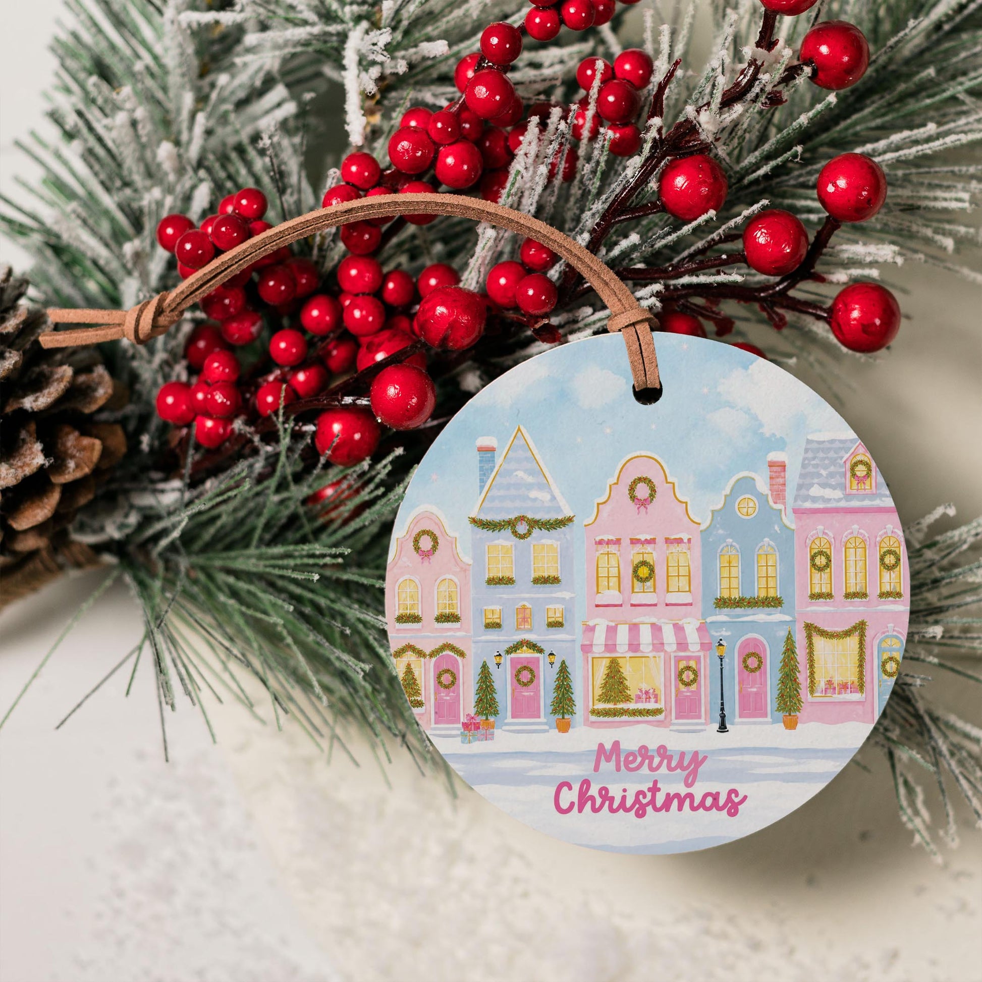 4" Round Ornament-Pastel Christmas Townhomes -4