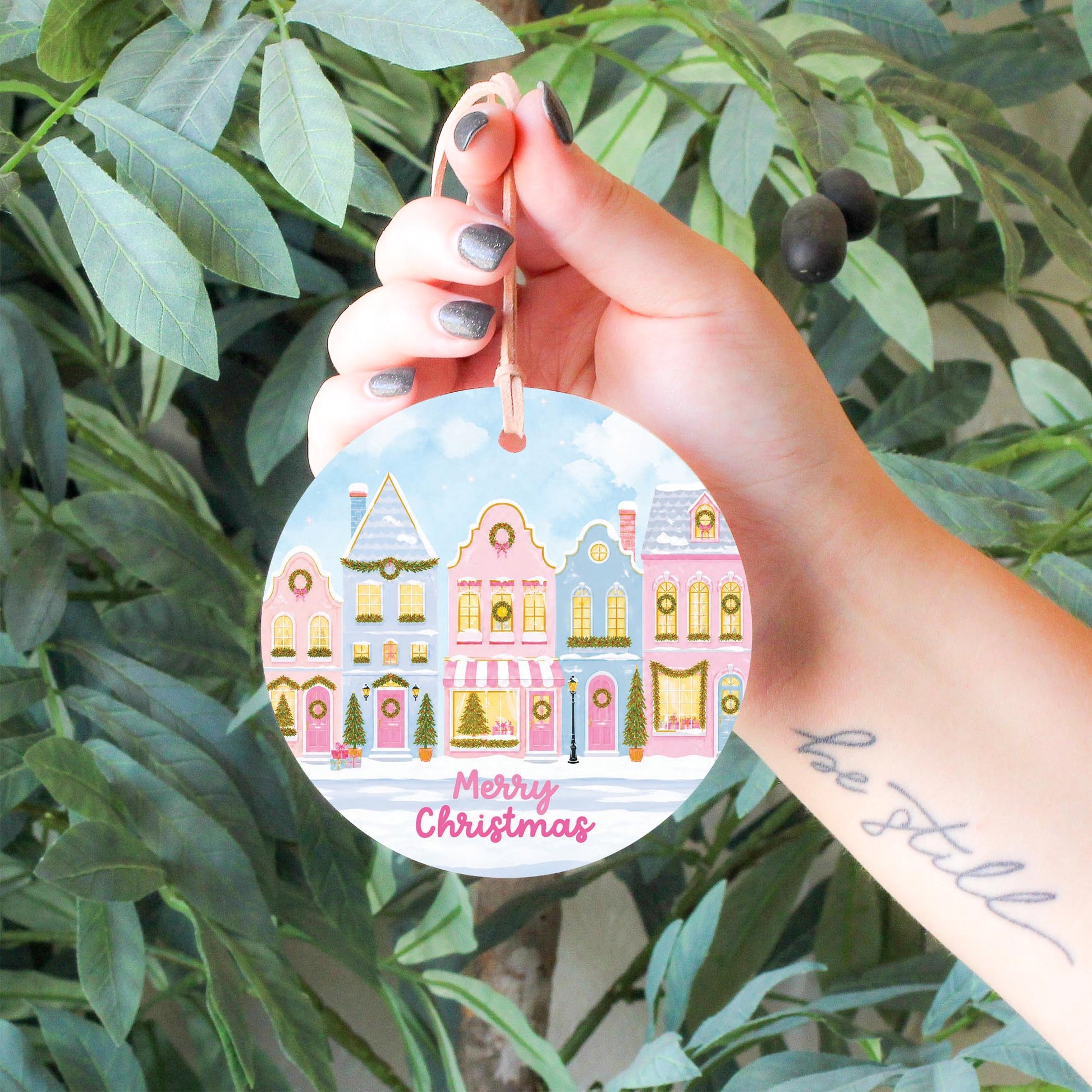 4" Round Ornament-Pastel Christmas Townhomes -6