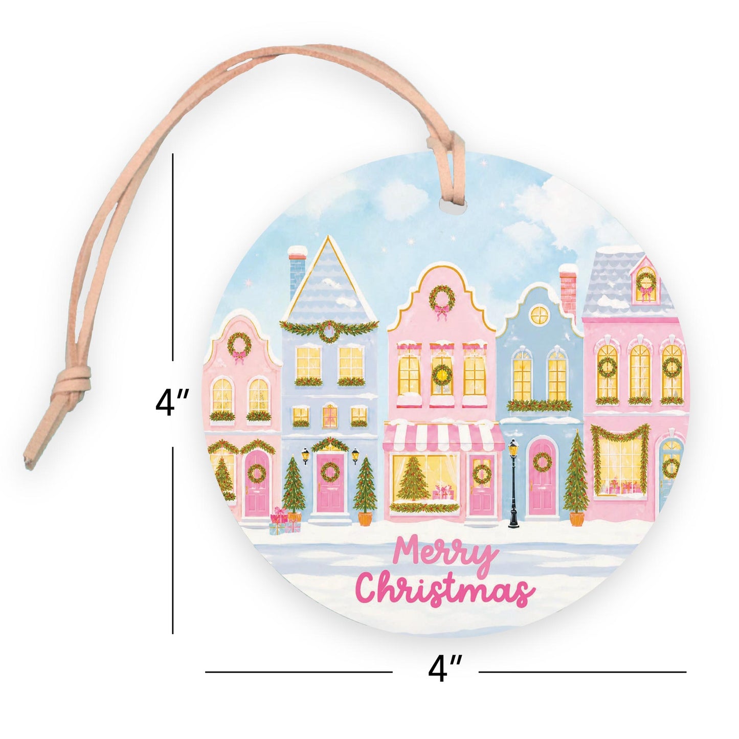 4" Round Ornament-Pastel Christmas Townhomes -7