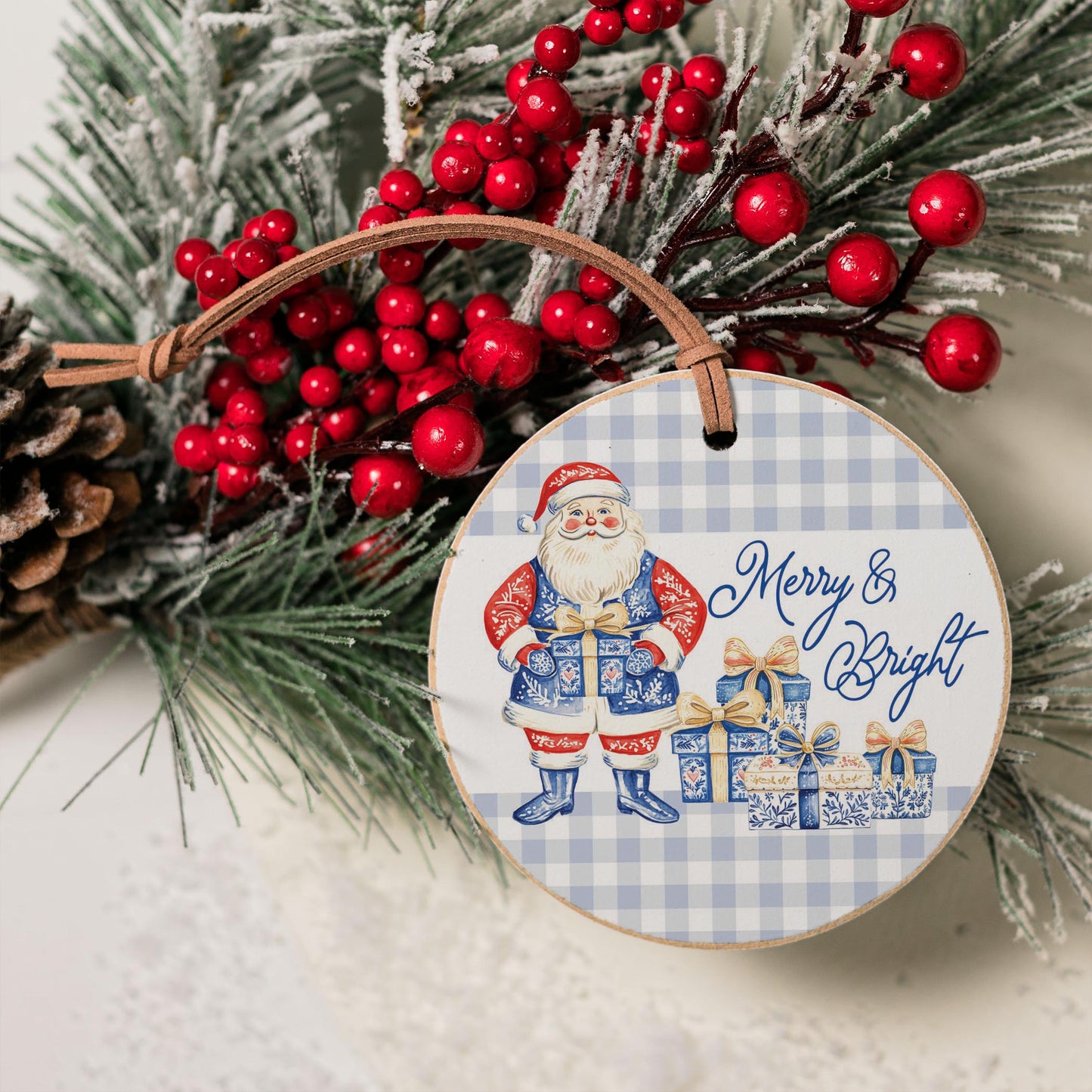 4" Round Ornament-Blue Noel - A Grand Millennial Christmas -4