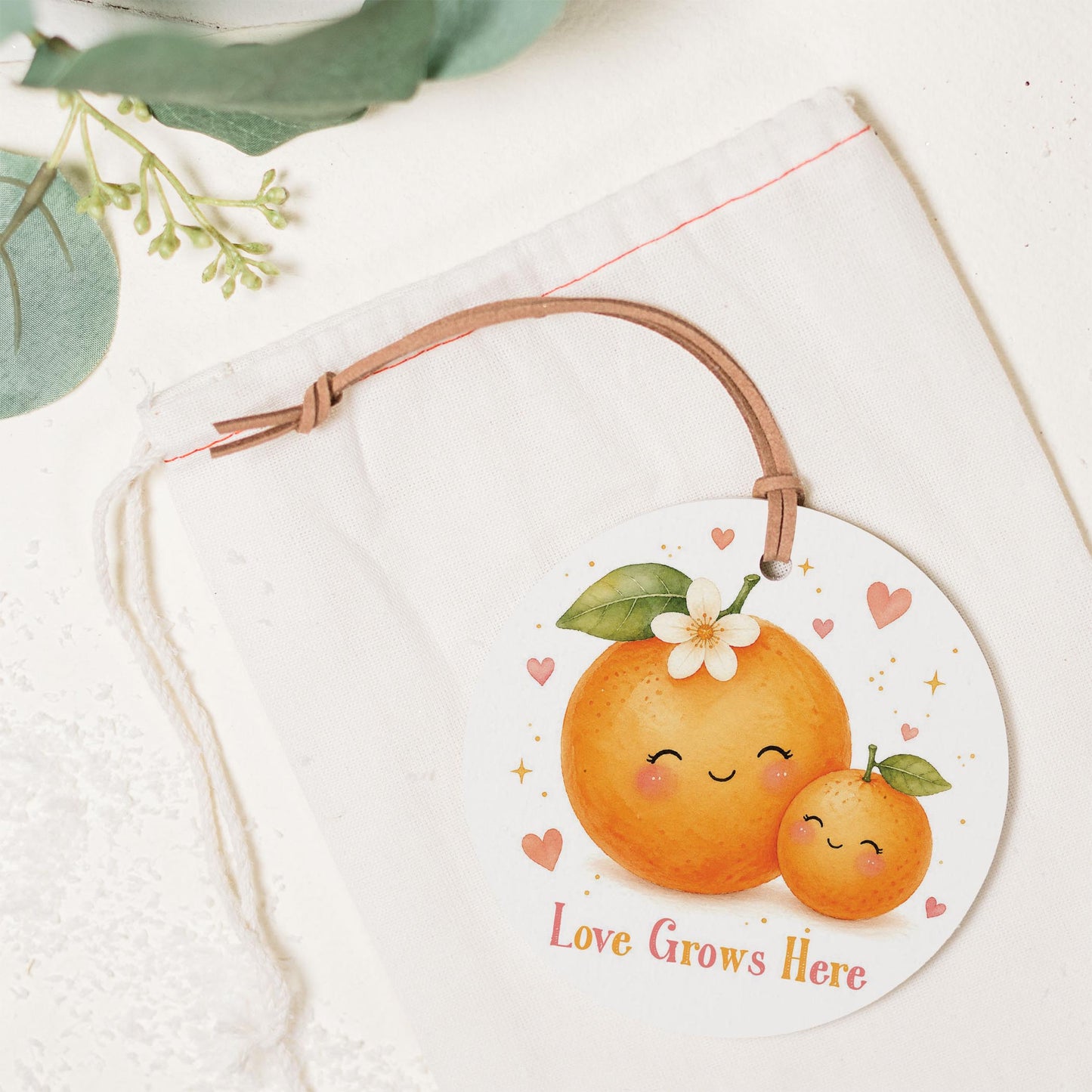 4" Round Ornament-Baby Orange Love Grows Here -1