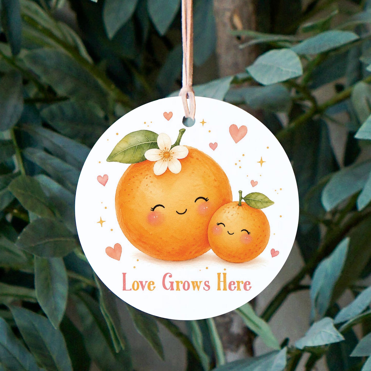 4" Round Ornament-Baby Orange Love Grows Here -2