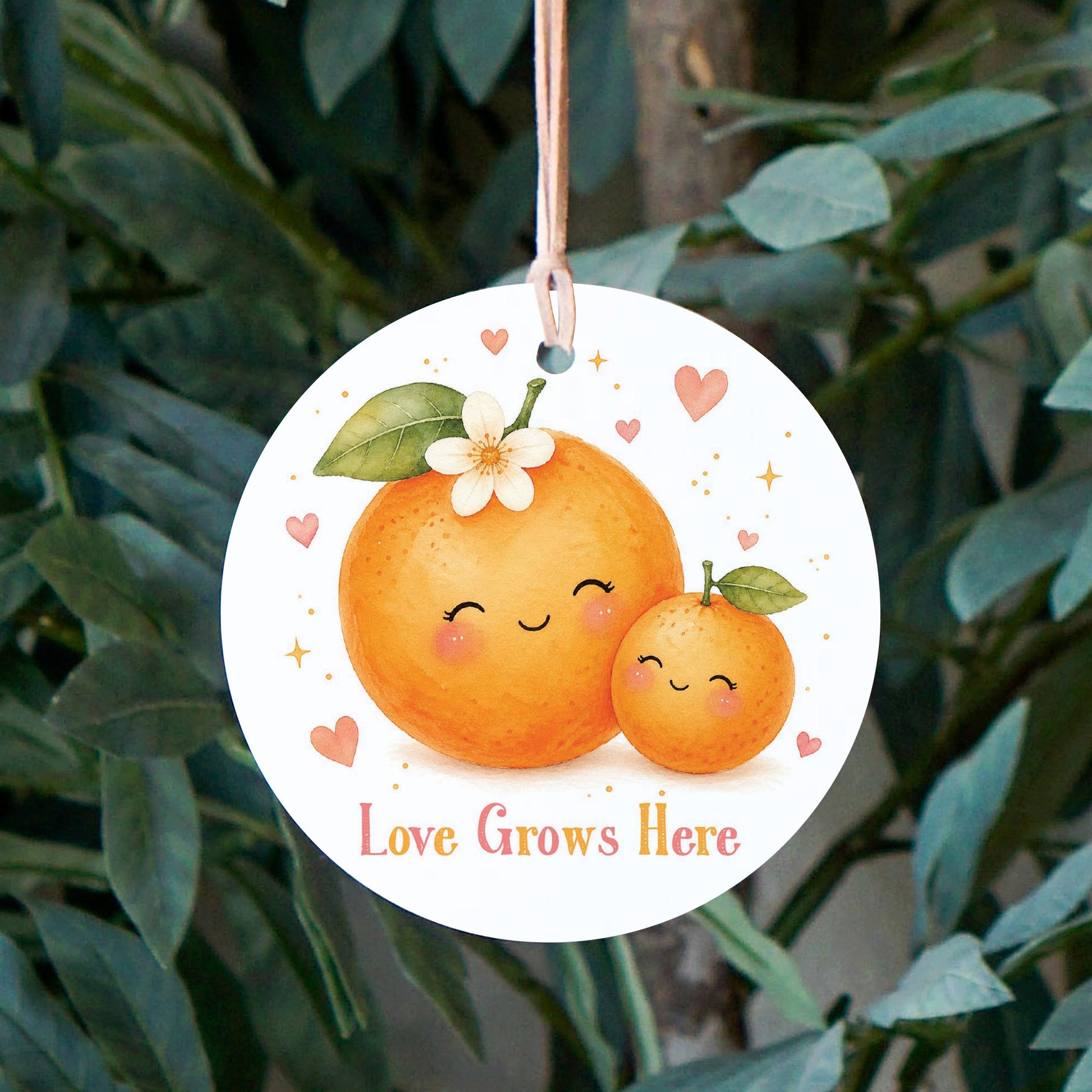 4" Round Ornament-Baby Orange Love Grows Here -2