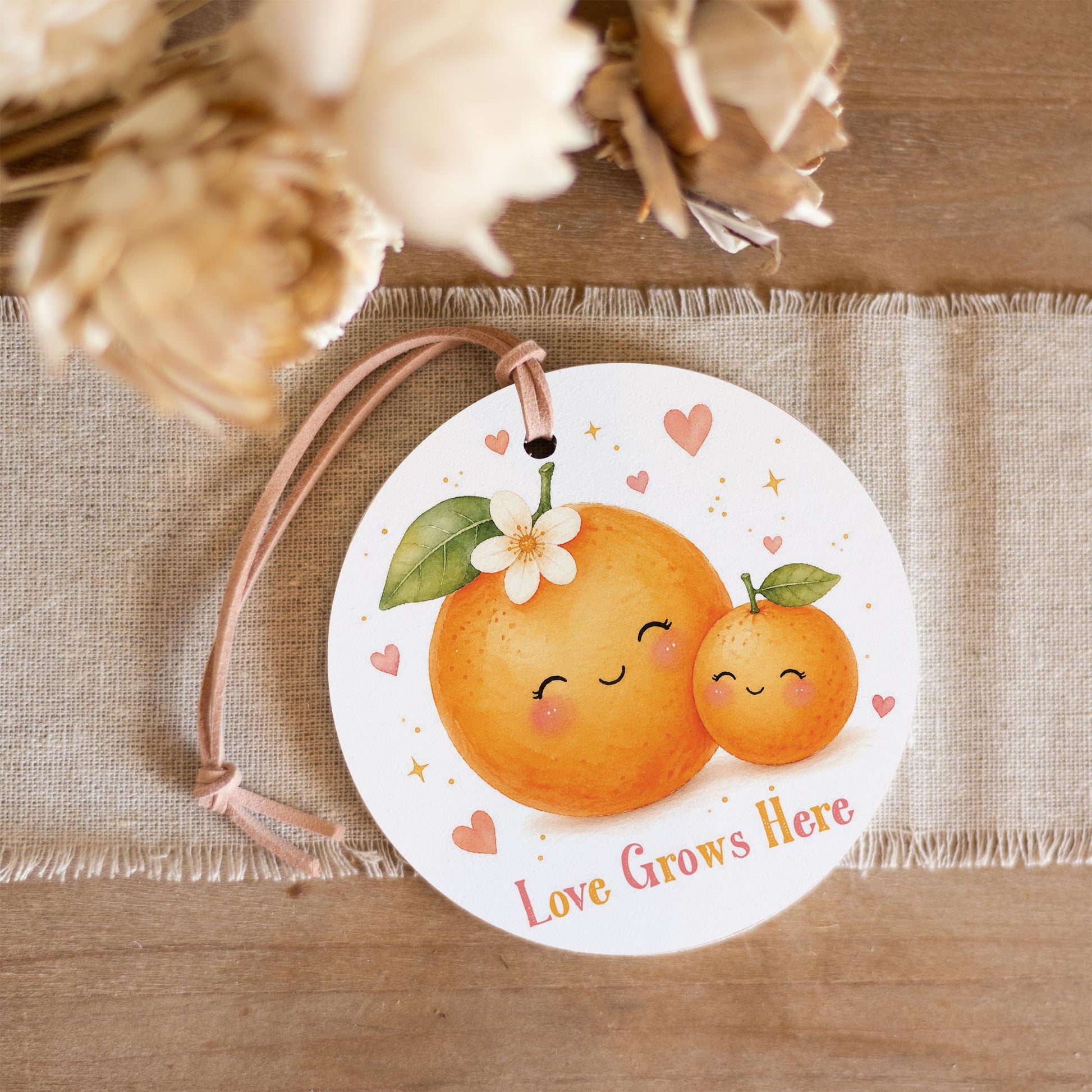 4" Round Ornament-Baby Orange Love Grows Here -3