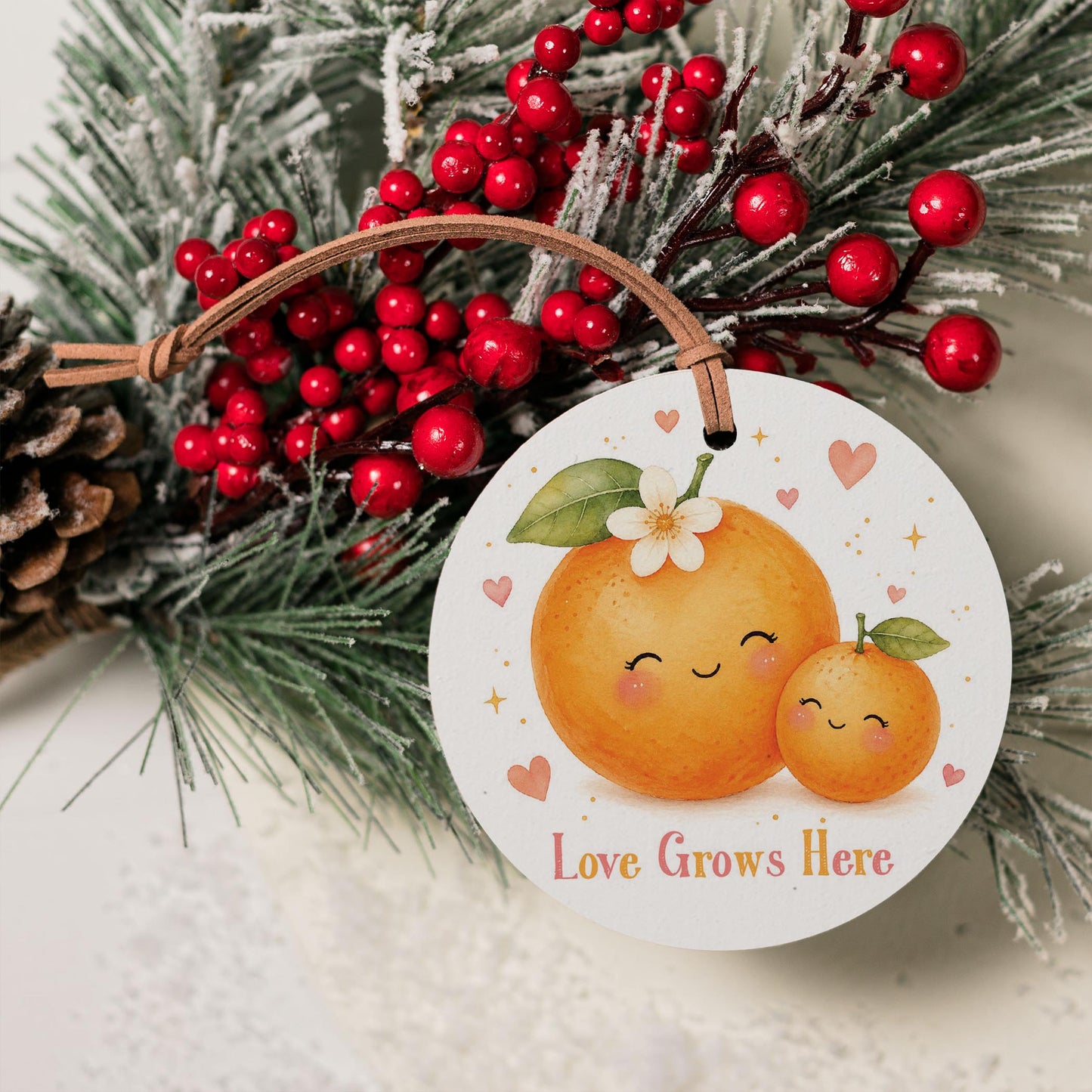 4" Round Ornament-Baby Orange Love Grows Here -4