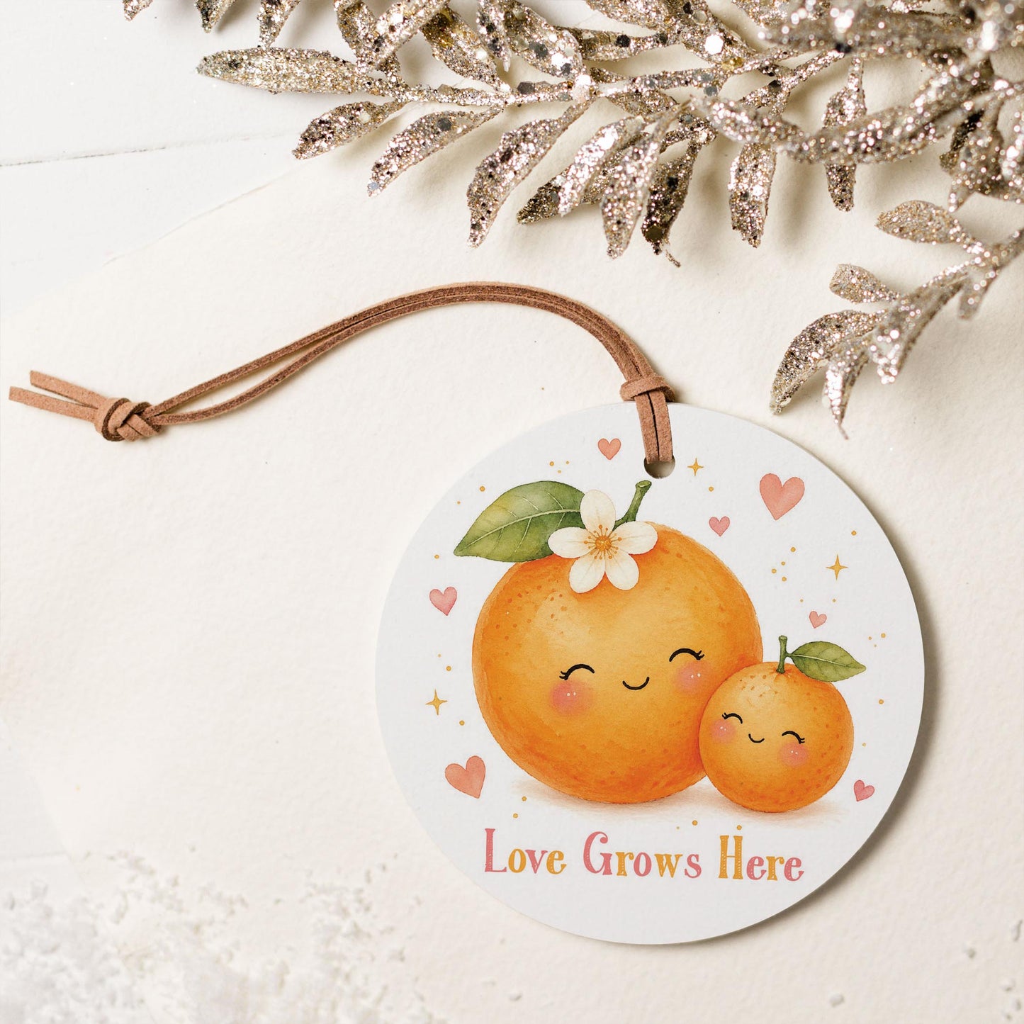 4" Round Ornament-Baby Orange Love Grows Here -5