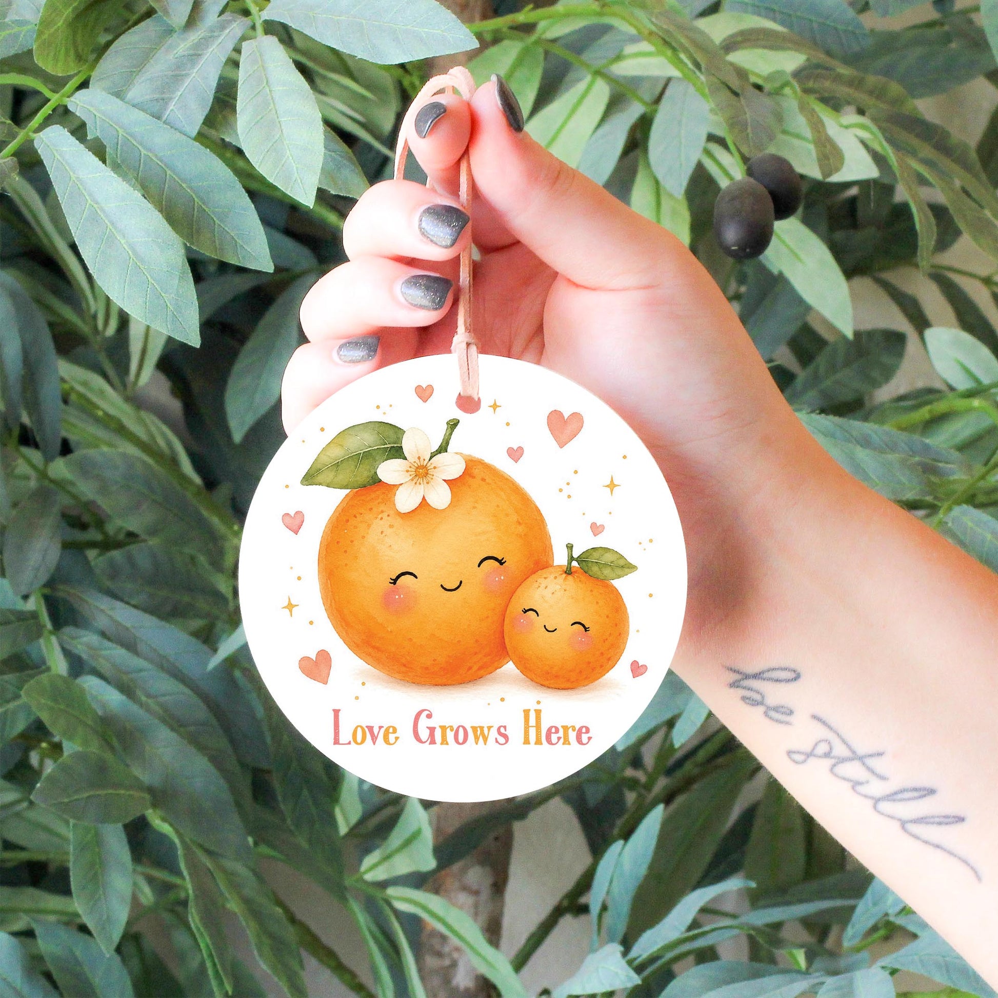 4" Round Ornament-Baby Orange Love Grows Here -6