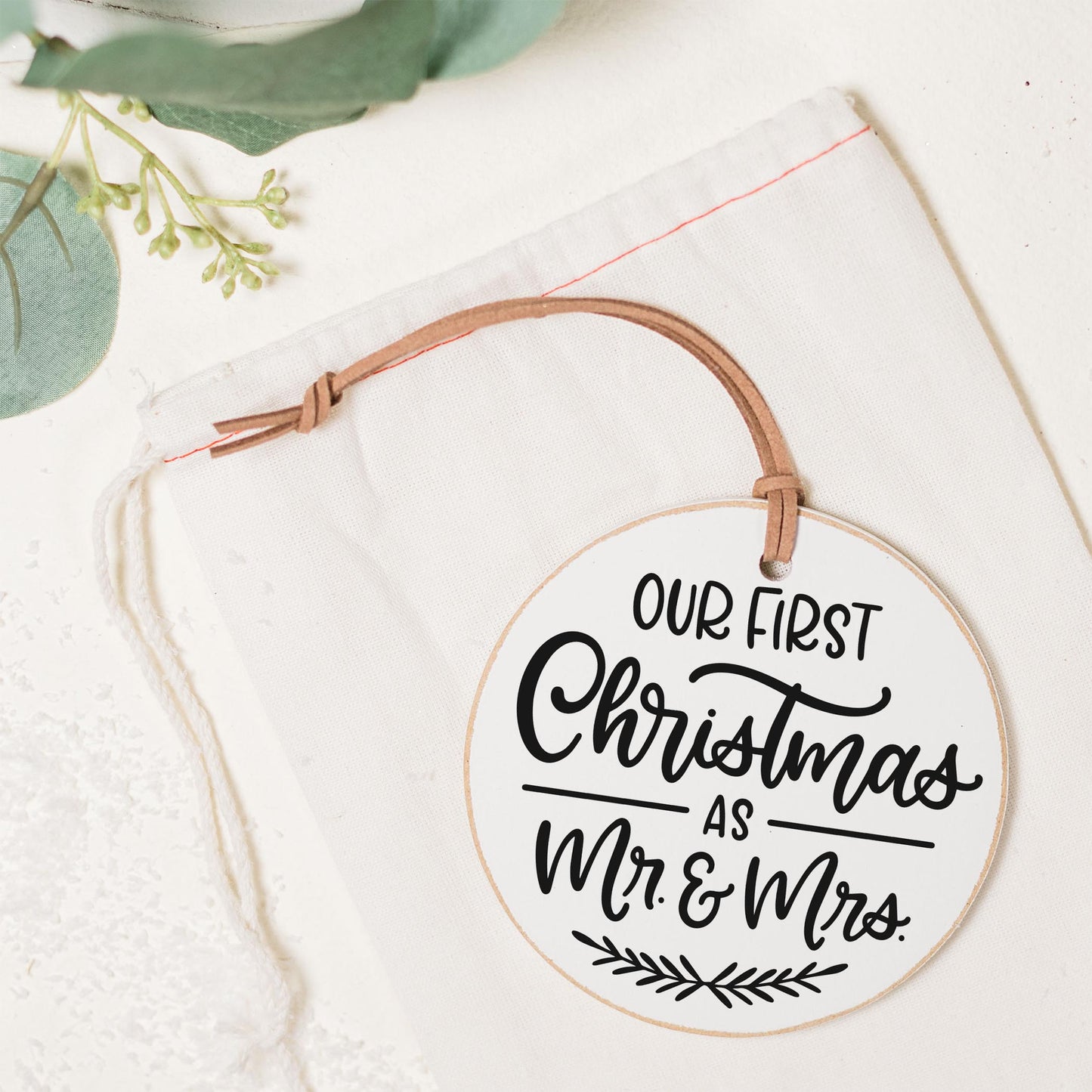 4" Round Ornament-Our First Christmas Mr & Mrs