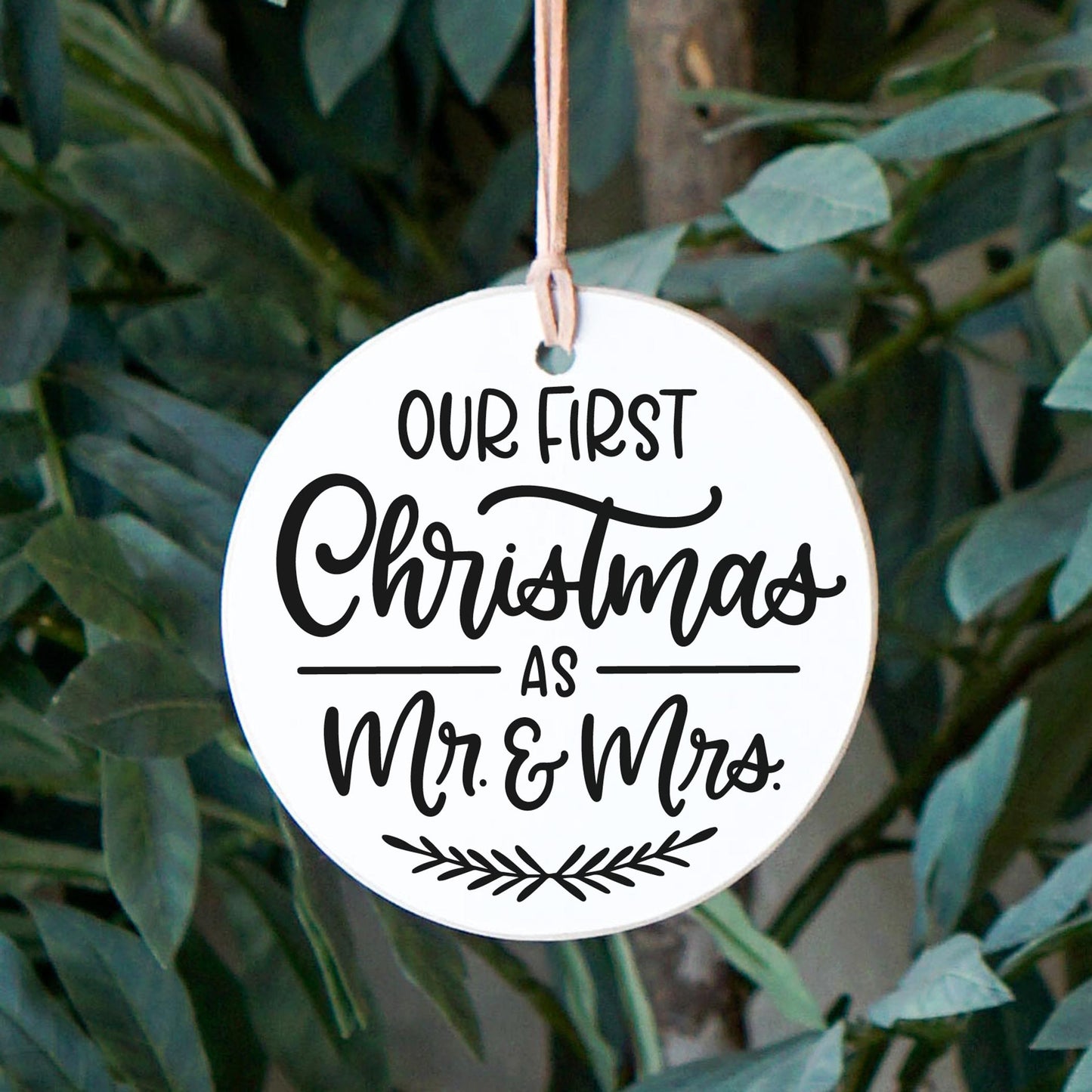 4" Round Ornament-Our First Christmas Mr & Mrs