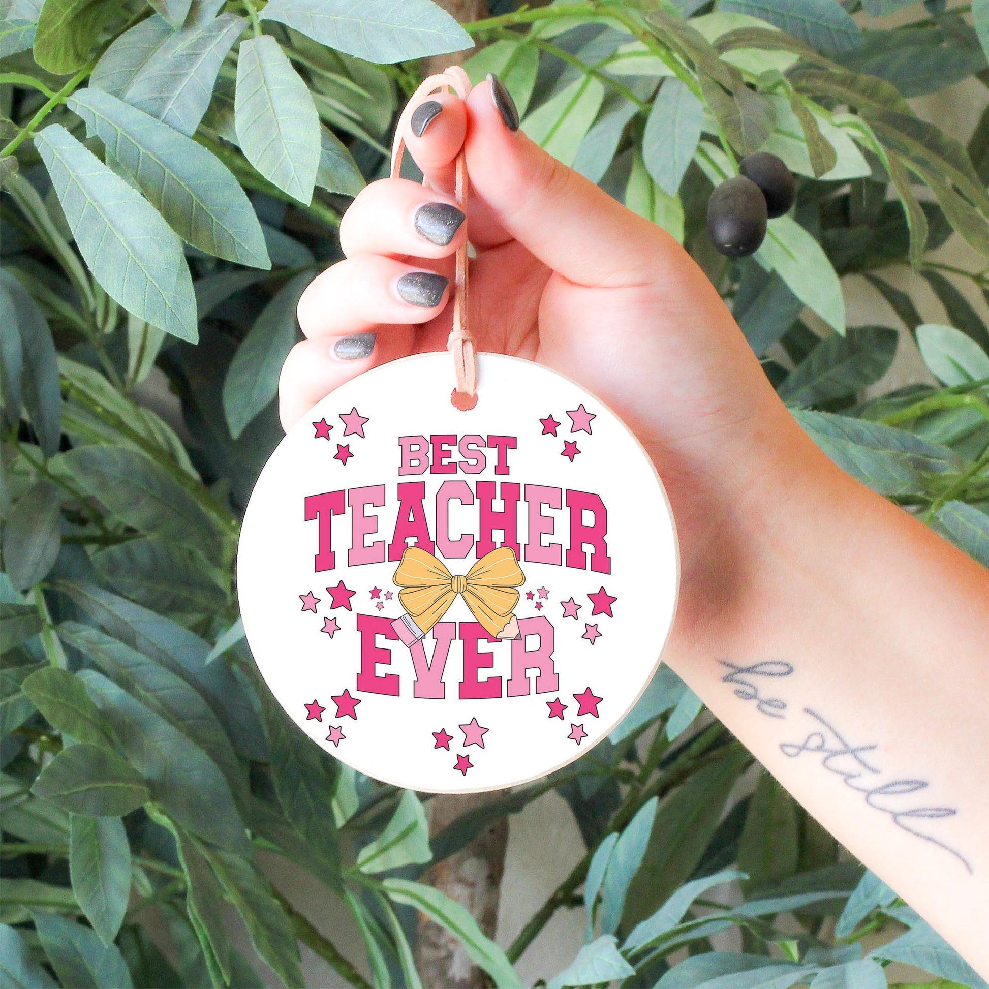 4" Round Ornament-Classroom Coquette Best Teacher Ever -6
