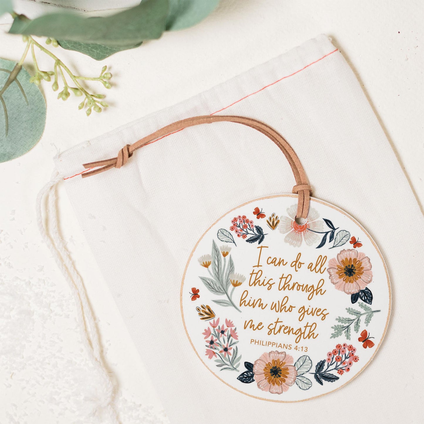 4" Round Ornament-Pretty Things Floral Faith Gives Me Strength -1