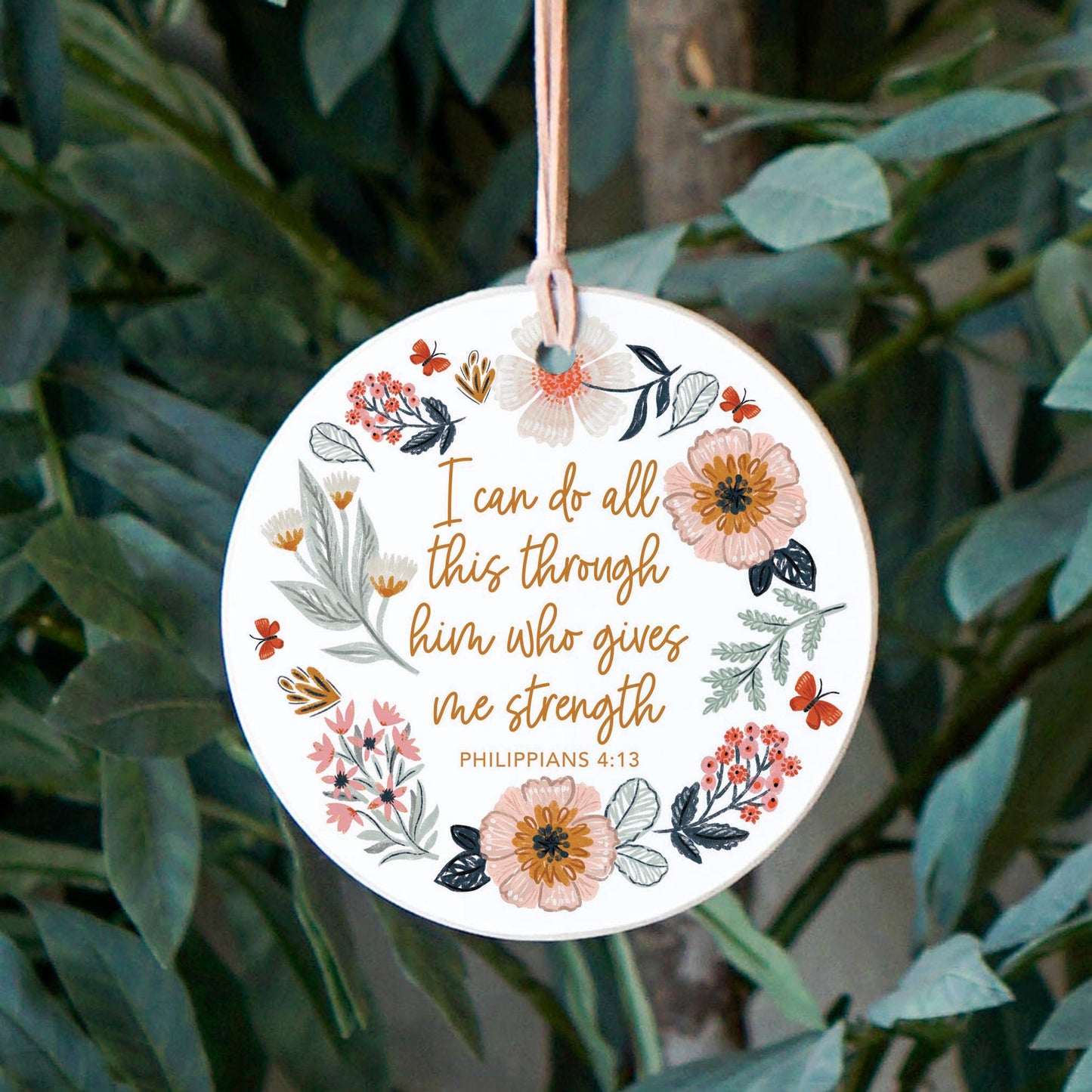4" Round Ornament-Pretty Things Floral Faith Gives Me Strength -2