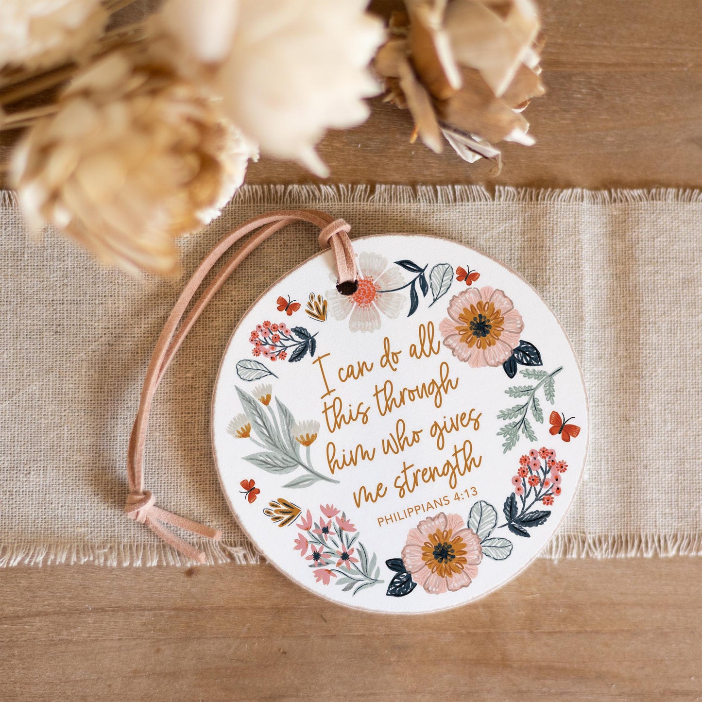 4" Round Ornament-Pretty Things Floral Faith Gives Me Strength -3