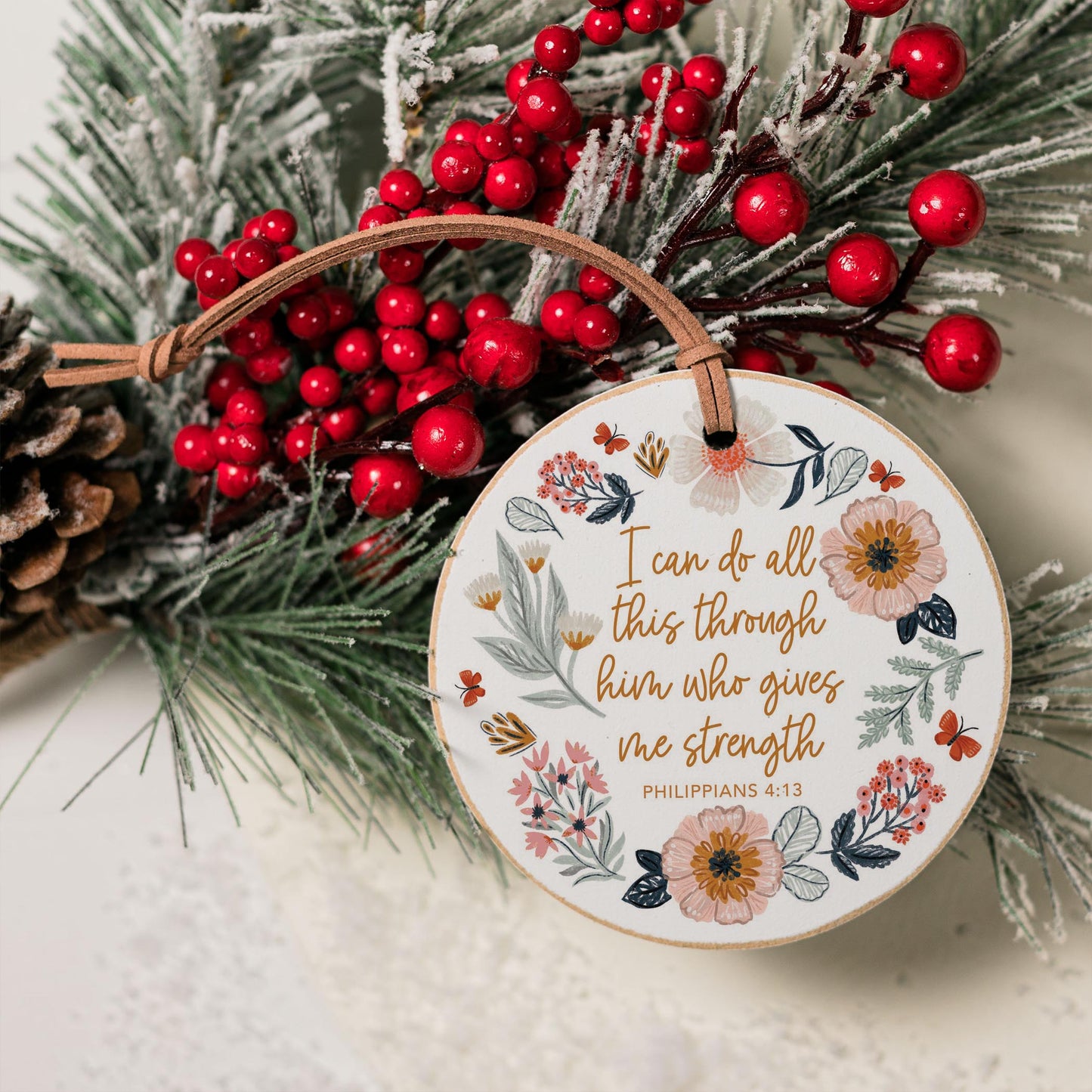 4" Round Ornament-Pretty Things Floral Faith Gives Me Strength -4
