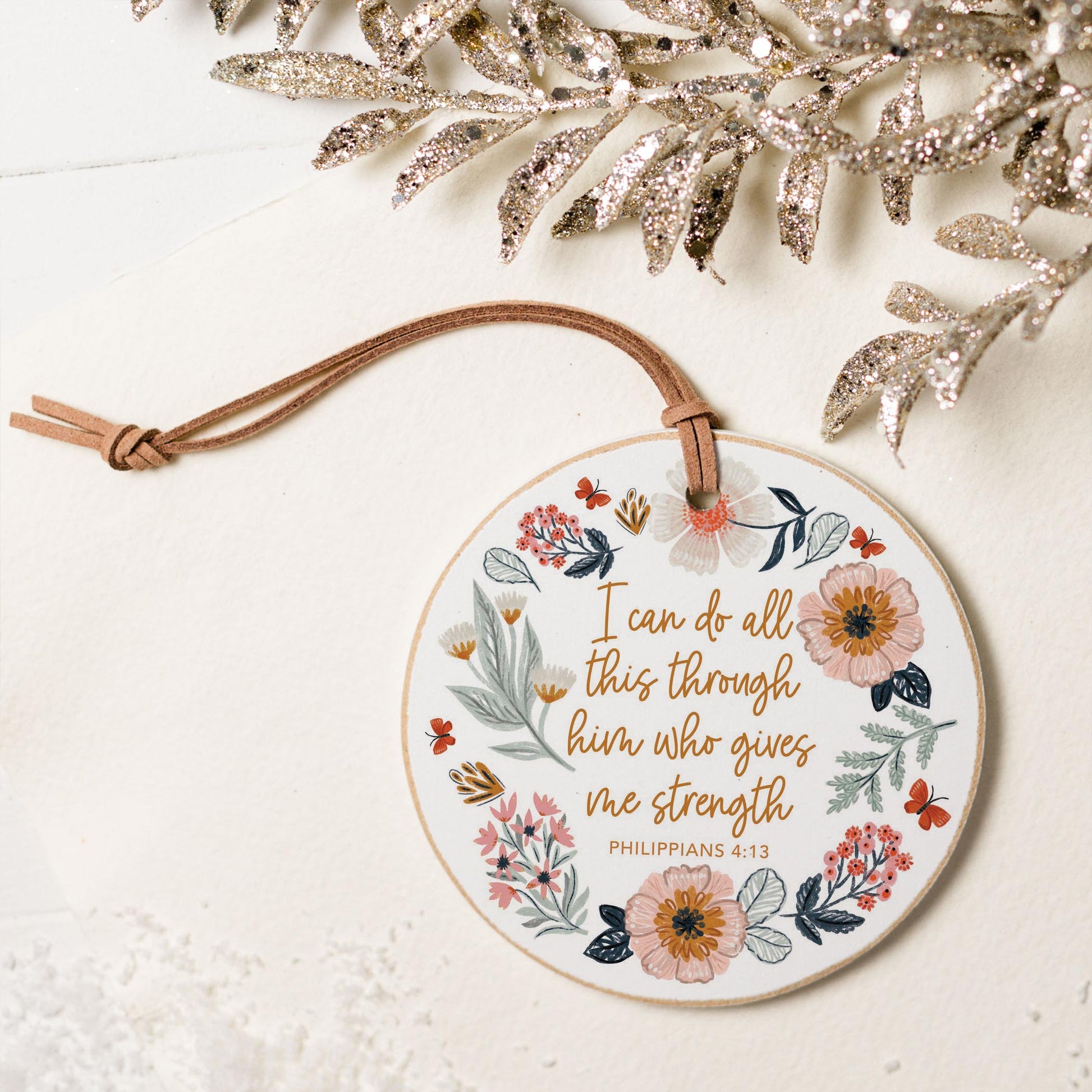 4" Round Ornament-Pretty Things Floral Faith Gives Me Strength -5