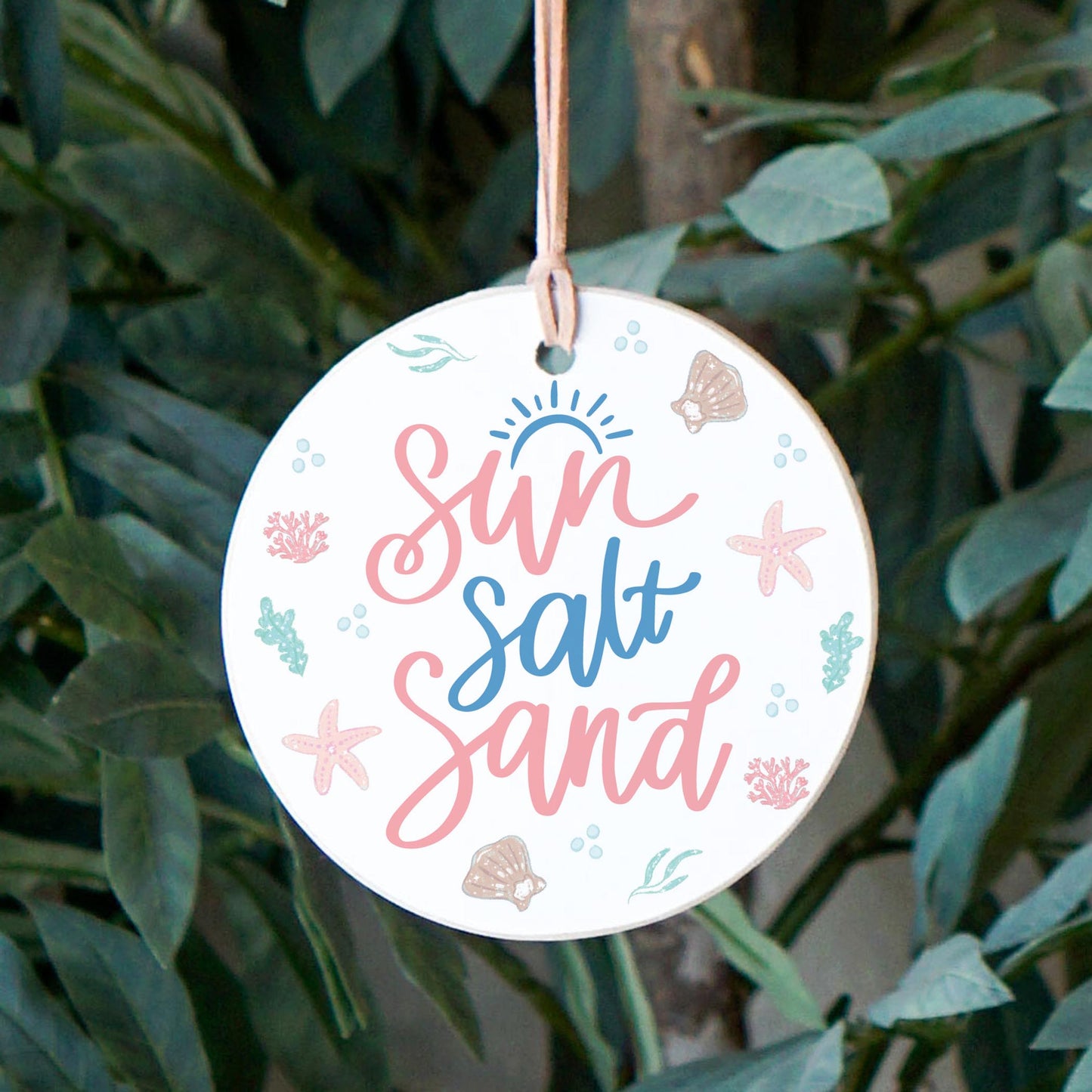 4" Round Ornament-Coastal Sea Turtles Sun Salt Sand