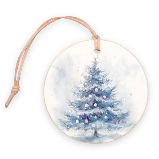 4" Round Ornament-Holiday Tidings Watercolor Christmas Tree -0