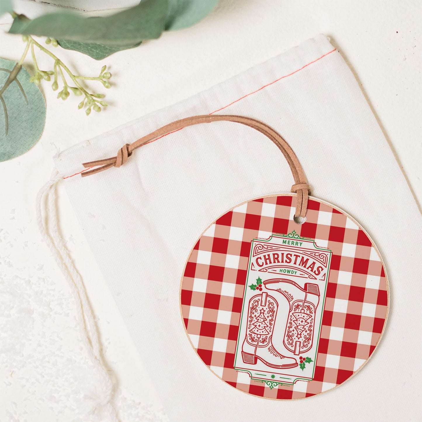 4" Round Ornament-Western Christmas -1