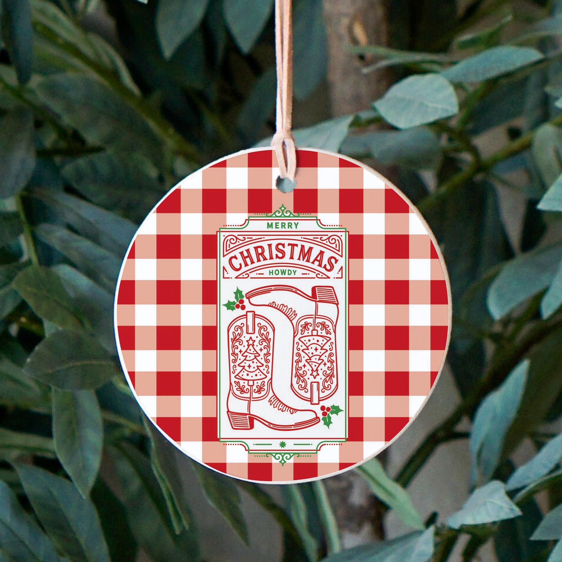 4" Round Ornament-Western Christmas -2