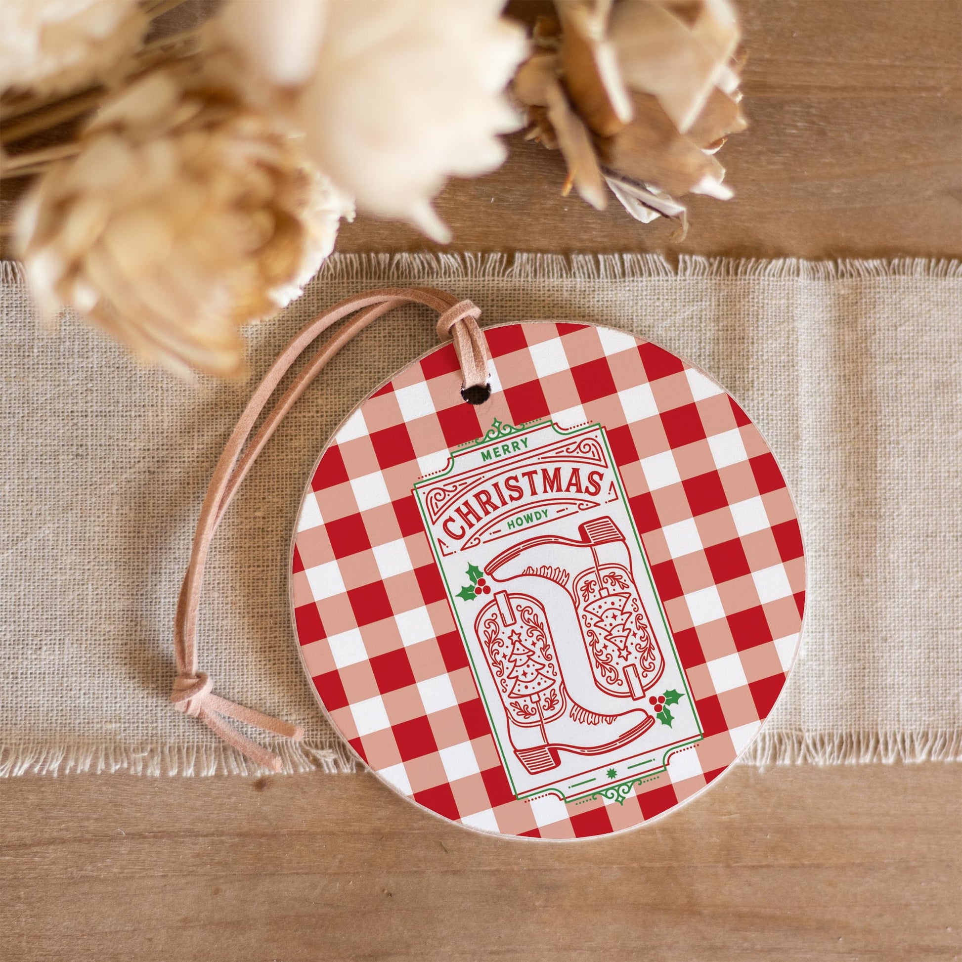 4" Round Ornament-Western Christmas -3