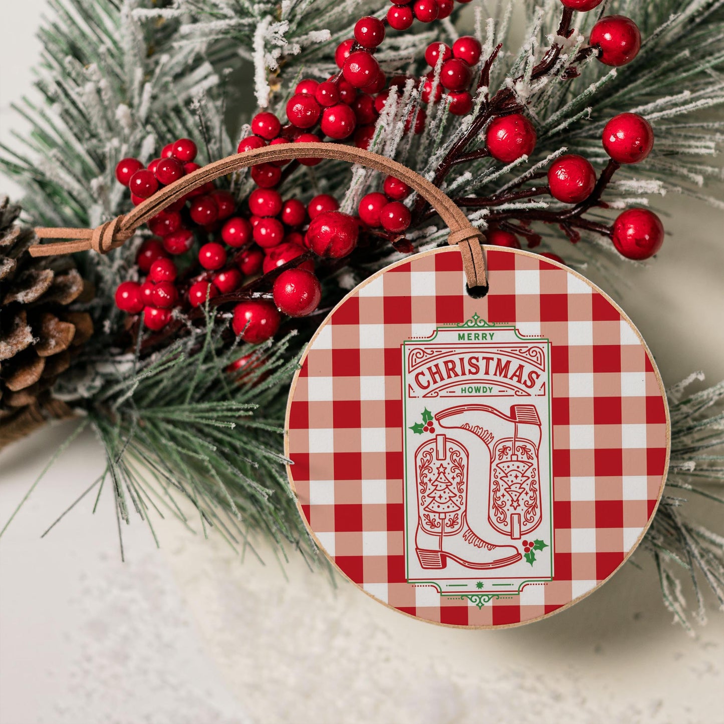 4" Round Ornament-Western Christmas -4