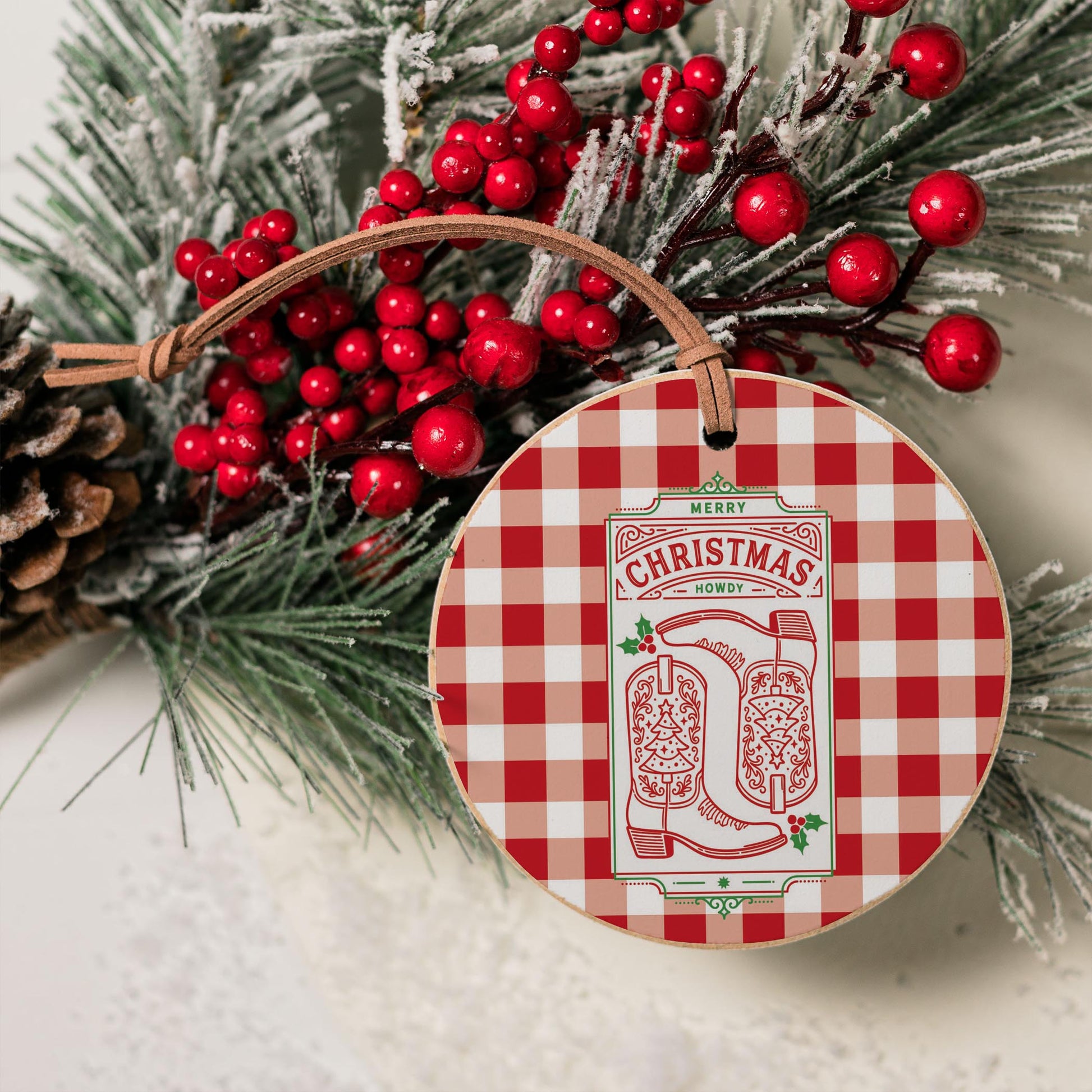 4" Round Ornament-Western Christmas -4