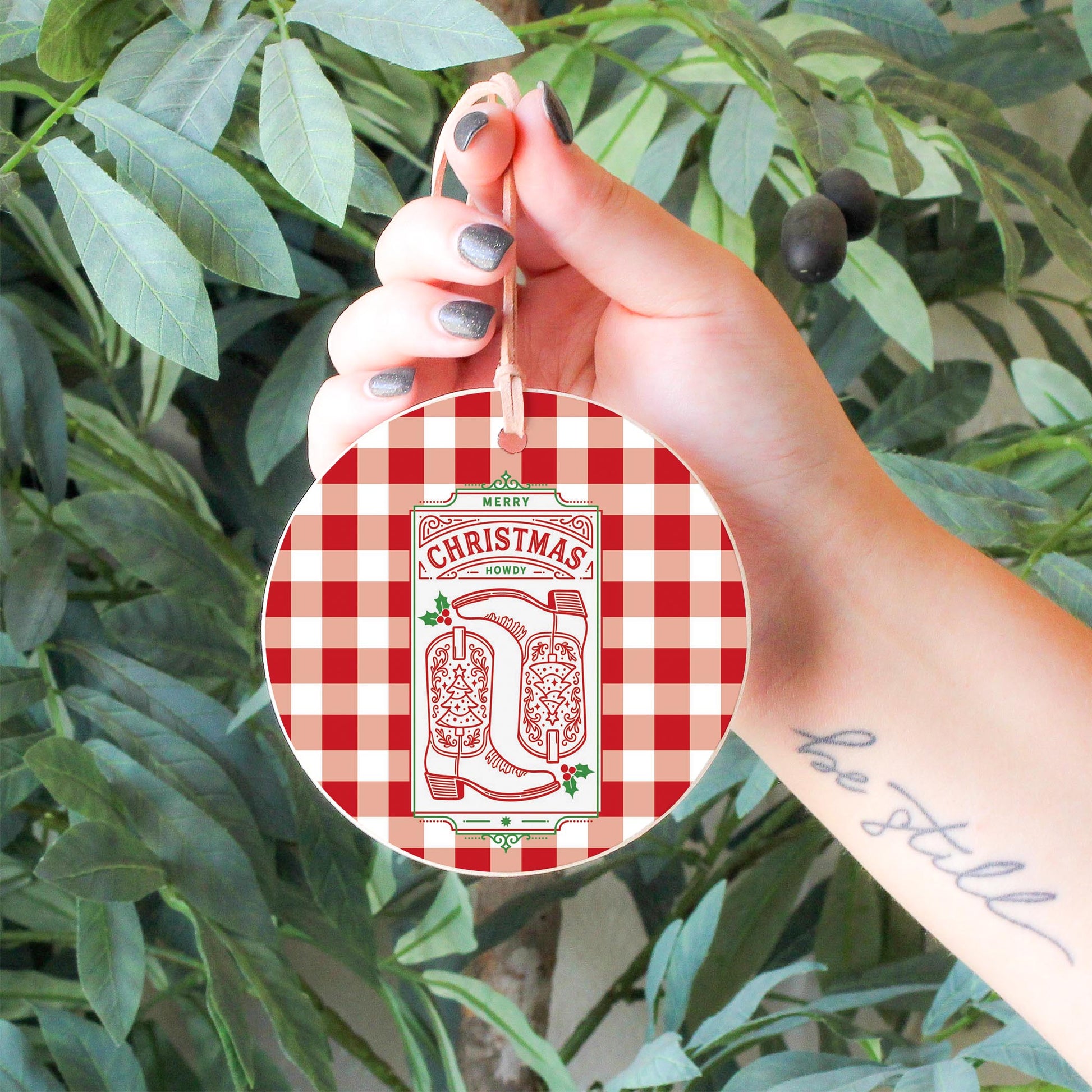 4" Round Ornament-Western Christmas -6