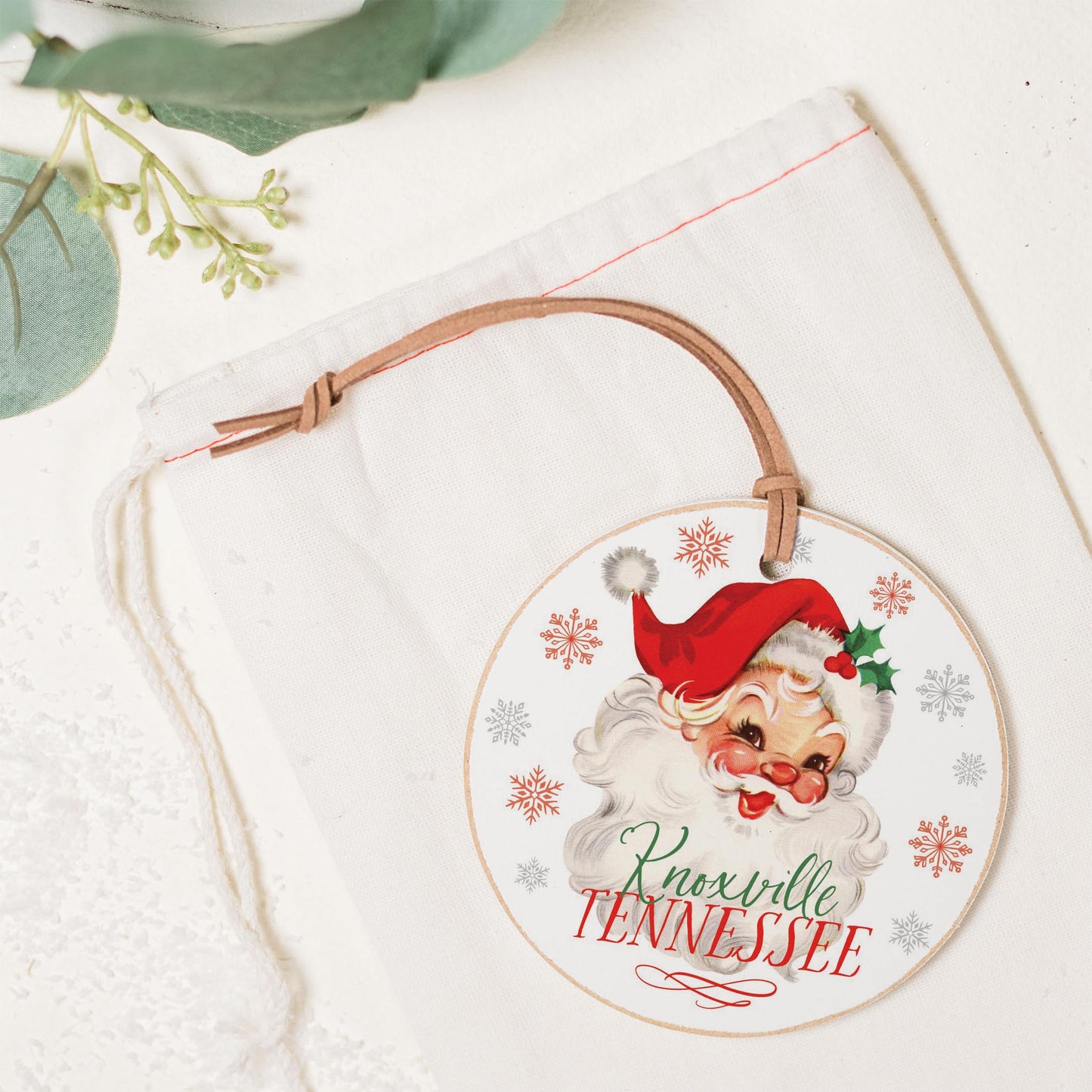 4" Round Ornament-Classic Santa City & State