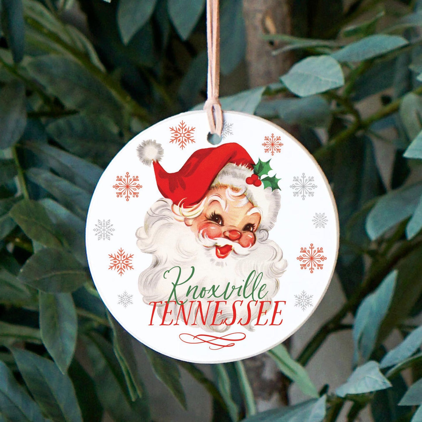 4" Round Ornament-Classic Santa City & State