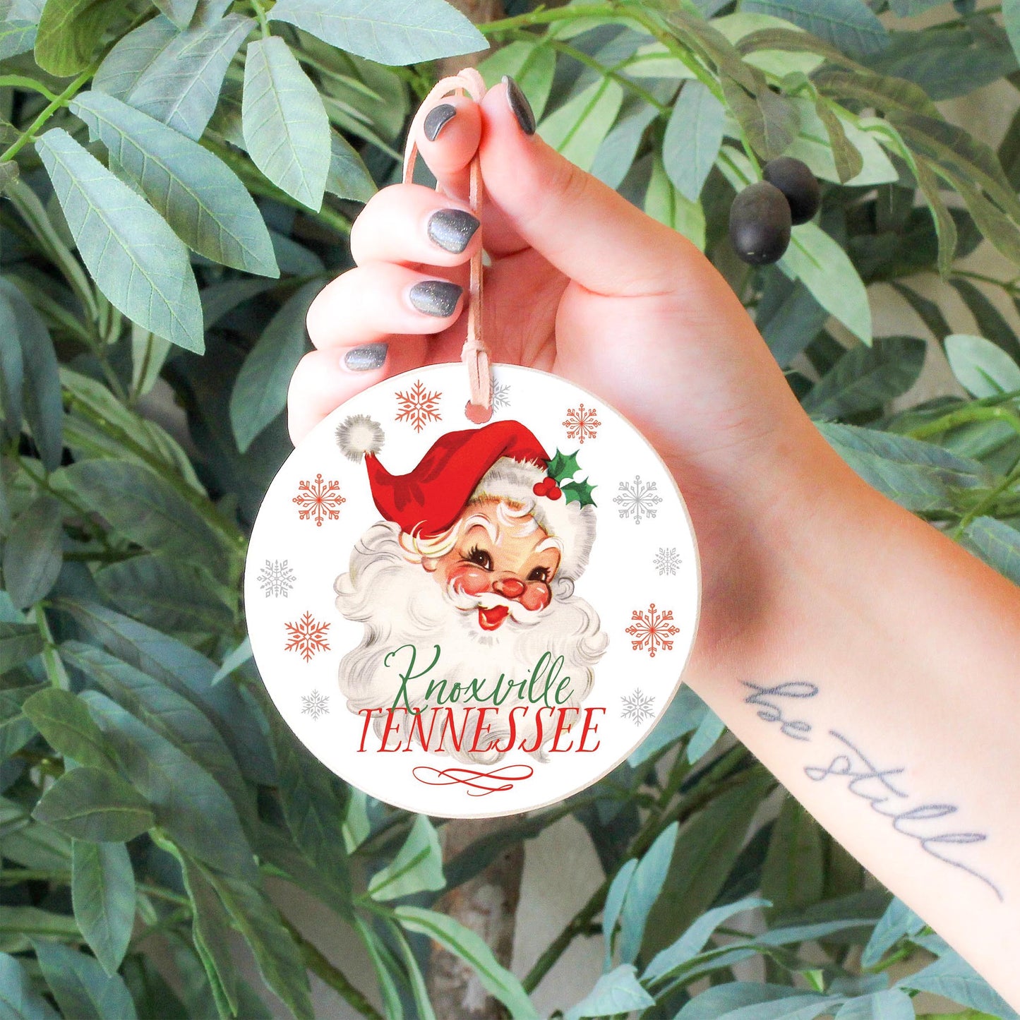 4" Round Ornament-Classic Santa City & State
