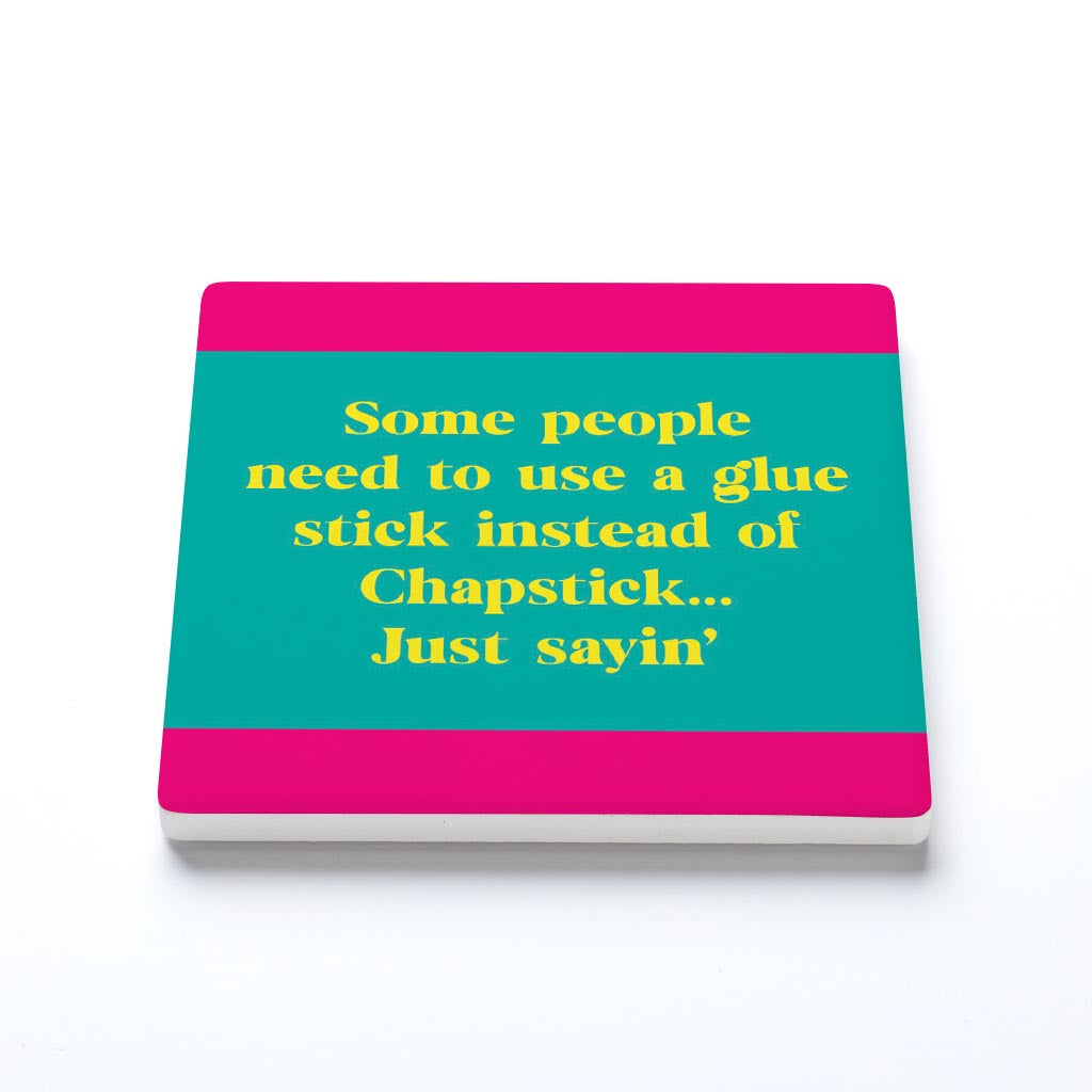 Ceramic Square Coaster-Bright Humor Glue Stick Chapstick -1