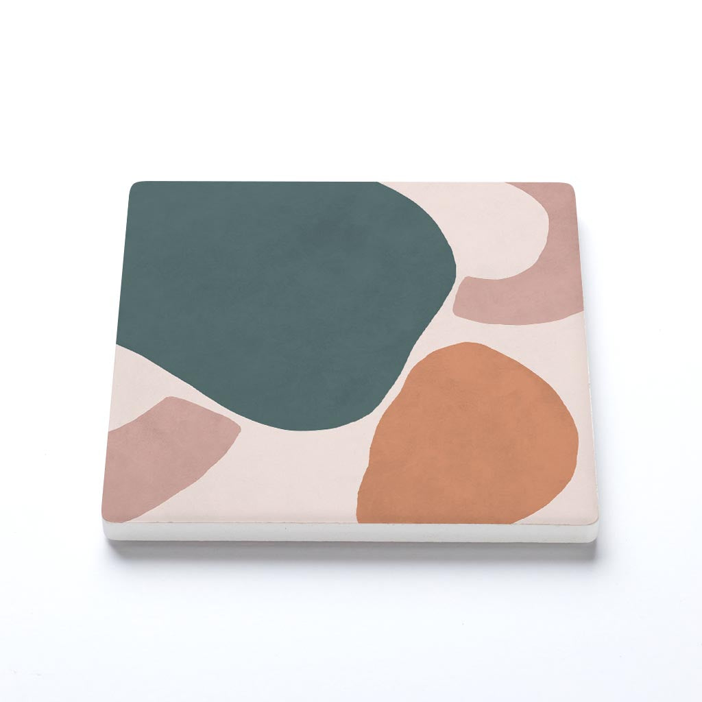 Ceramic Square Coaster-Abstract Retro Shapes 3 -1