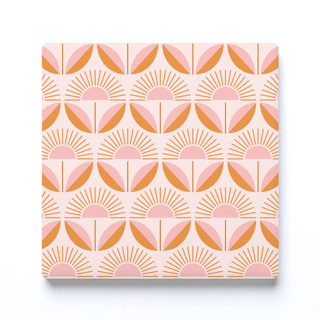 Ceramic Square Coaster-Groovy Flower Pattern 4 -0