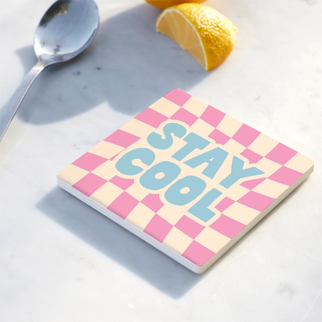 Ceramic Square Coaster-Bright Retro Stay Cool -4