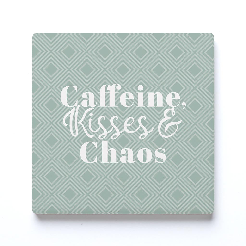 Ceramic Square Coaster-Caffeine Kisses & Chaos -0