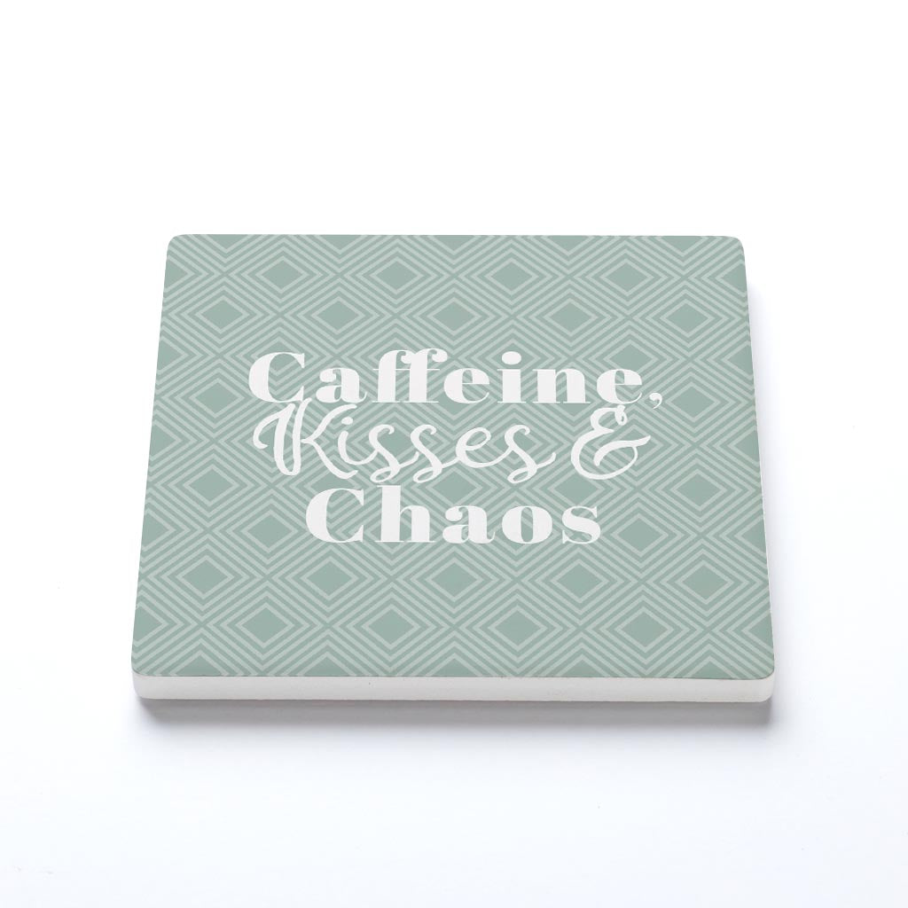 Ceramic Square Coaster-Caffeine Kisses & Chaos -1