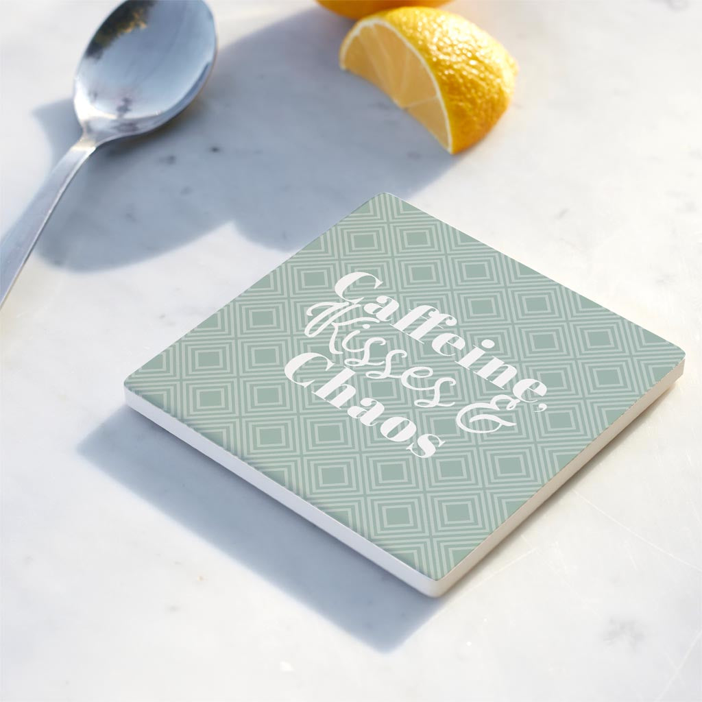 Ceramic Square Coaster-Caffeine Kisses & Chaos -4
