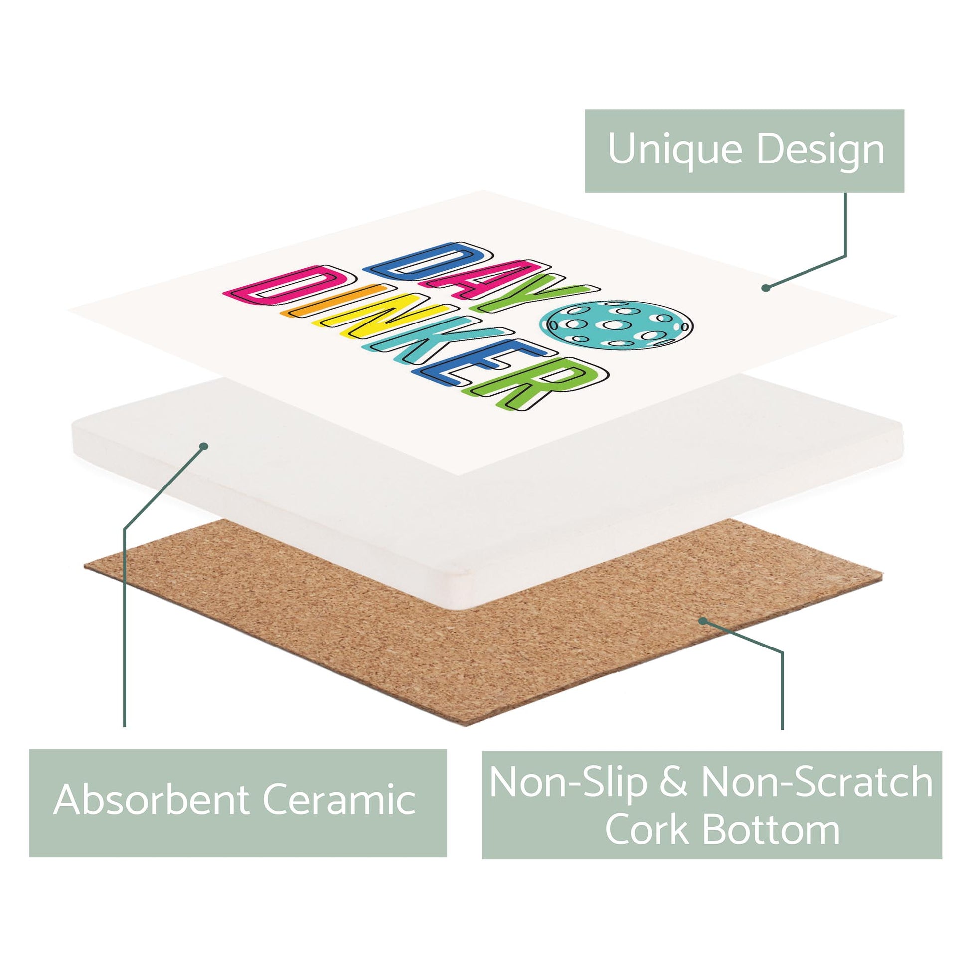 Ceramic Square Coaster-Day Dinker Colorful -2