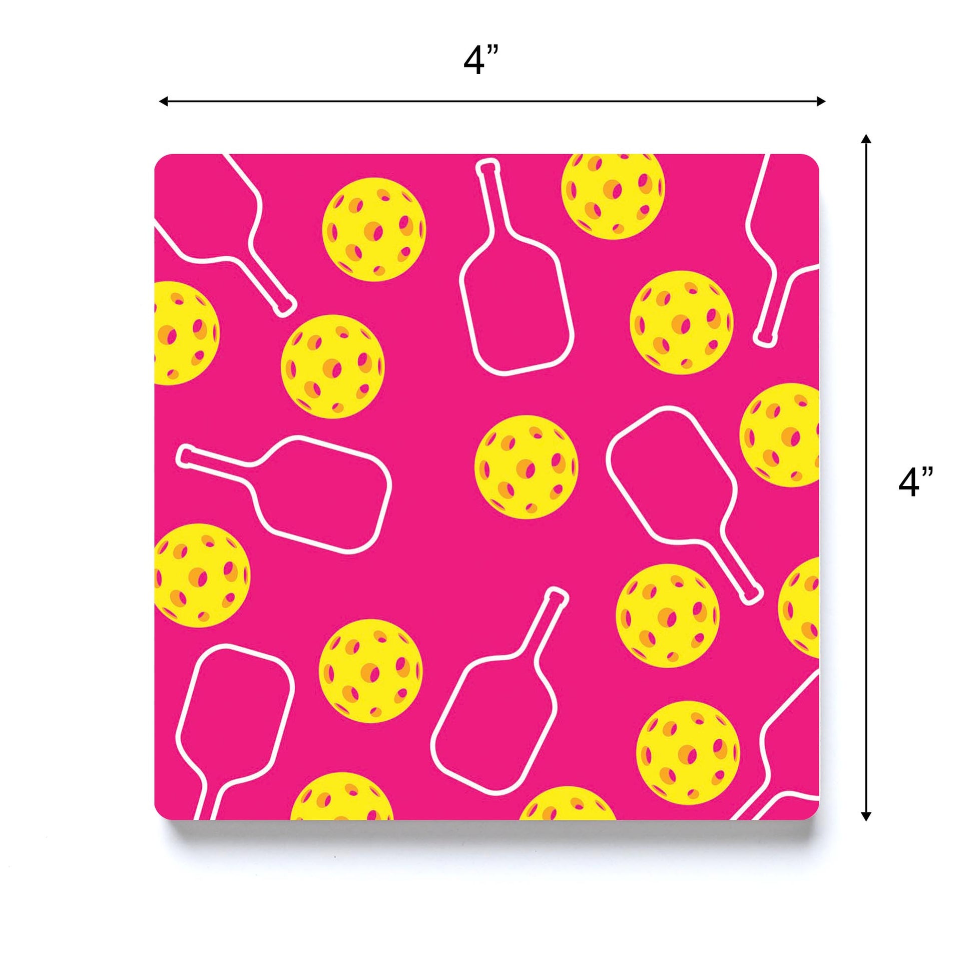 Ceramic Square Coaster-Pink Pickleball Pattern -3