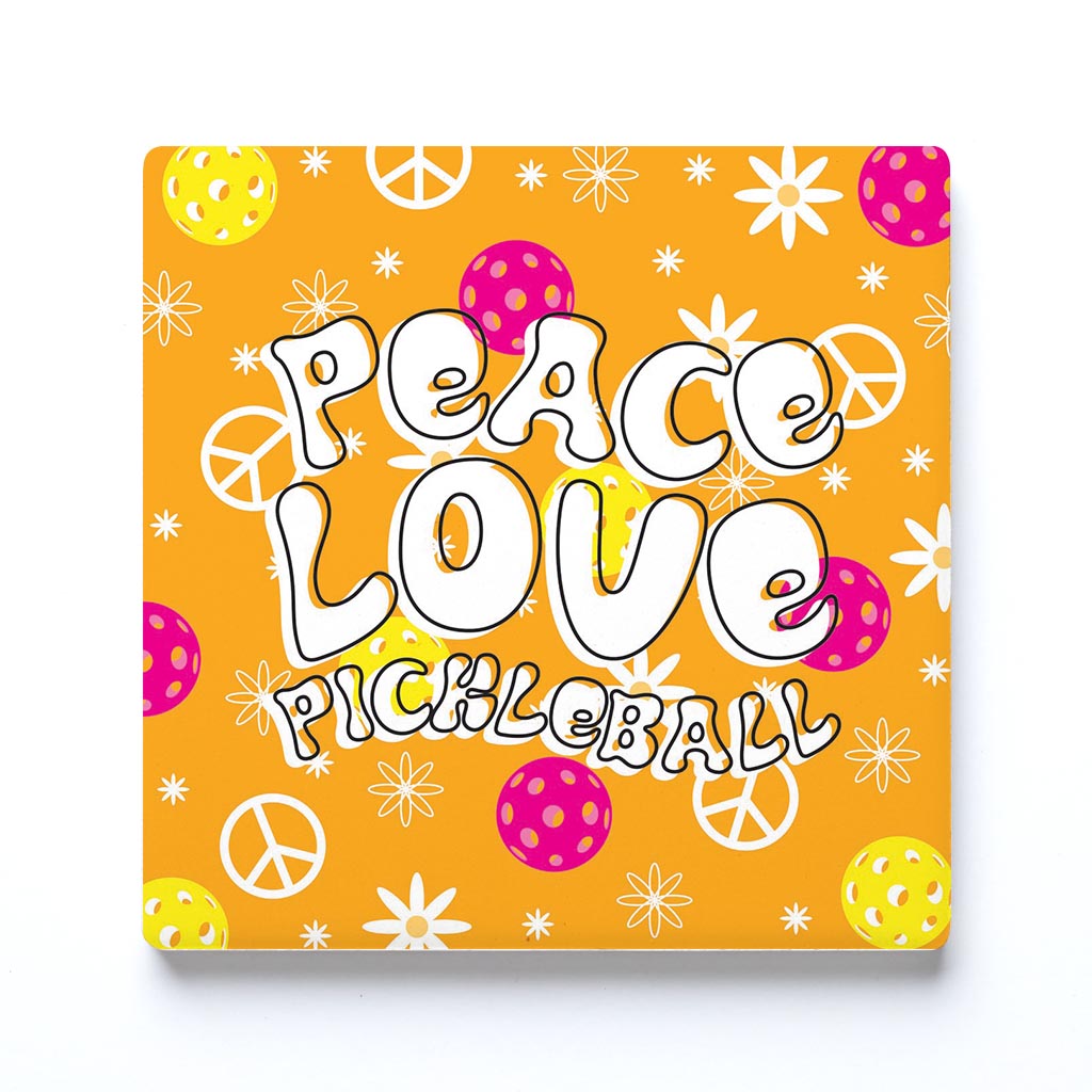 Ceramic Square Coaster-Peace Love Pickleball -0