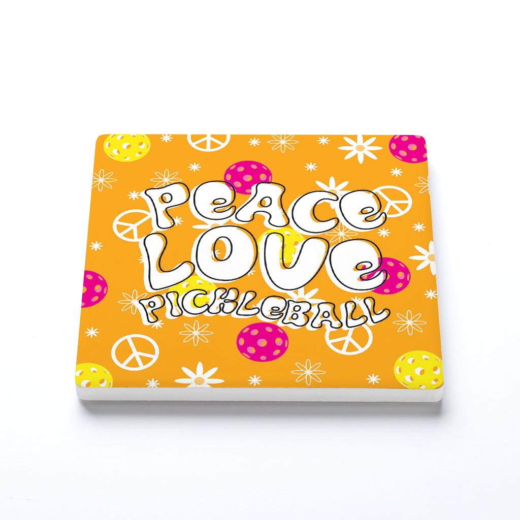 Ceramic Square Coaster-Peace Love Pickleball -1